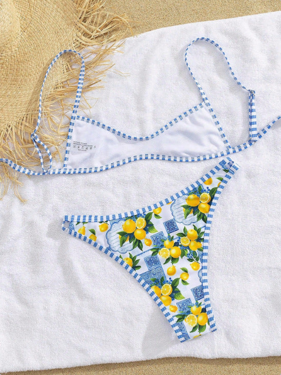 Lemon Print Triangle Bikini Set