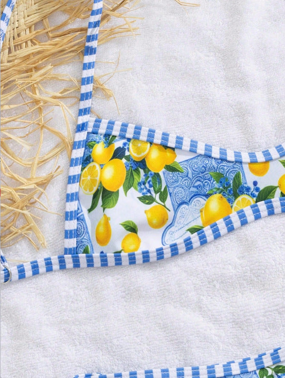 Lemon Print Triangle Bikini Set