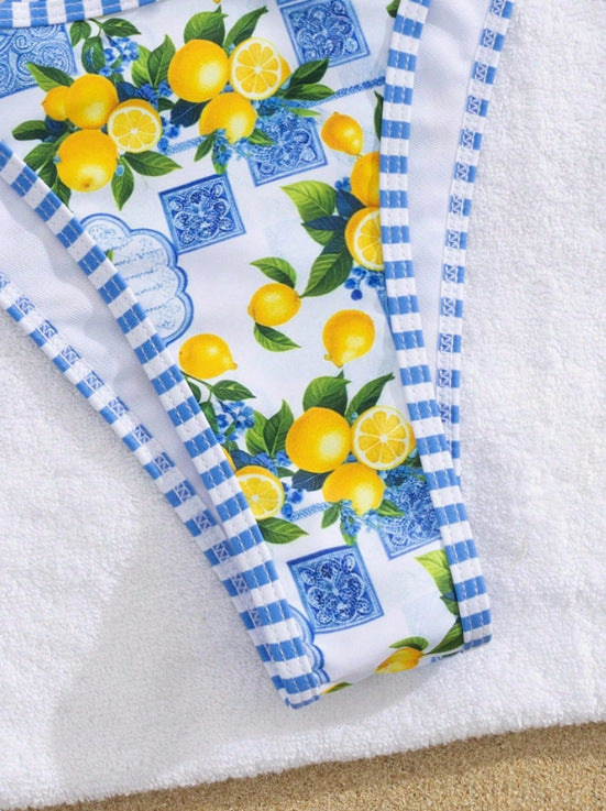 Lemon Print Triangle Bikini Set