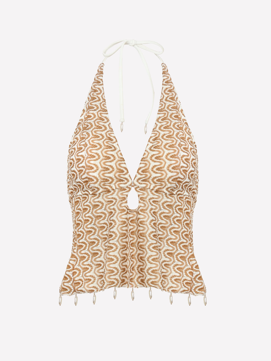 Textured Wave Halter Cut Out Tankinis Top