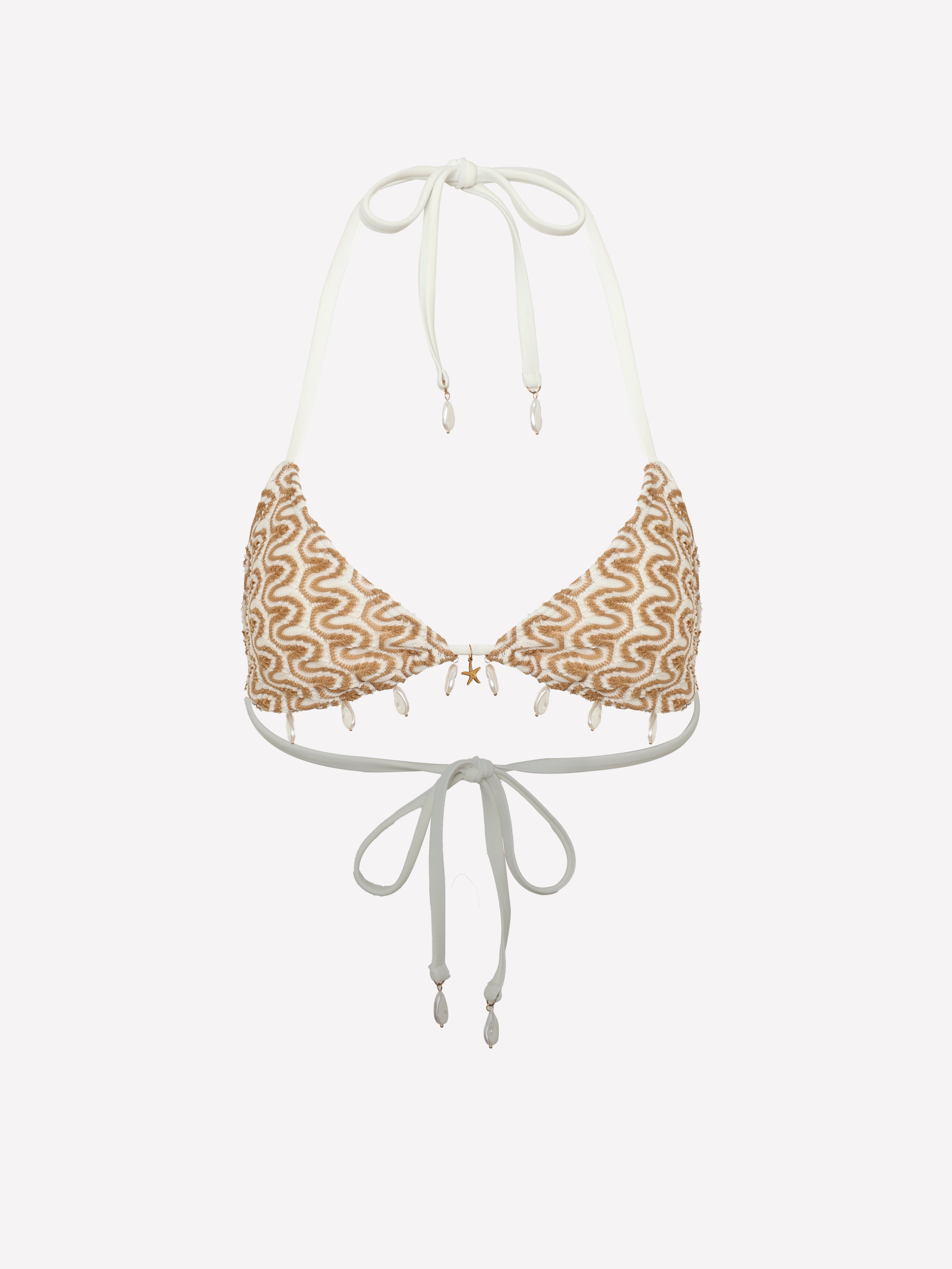 Pearl Charm Textured Jacquard Triangle Bikini Top