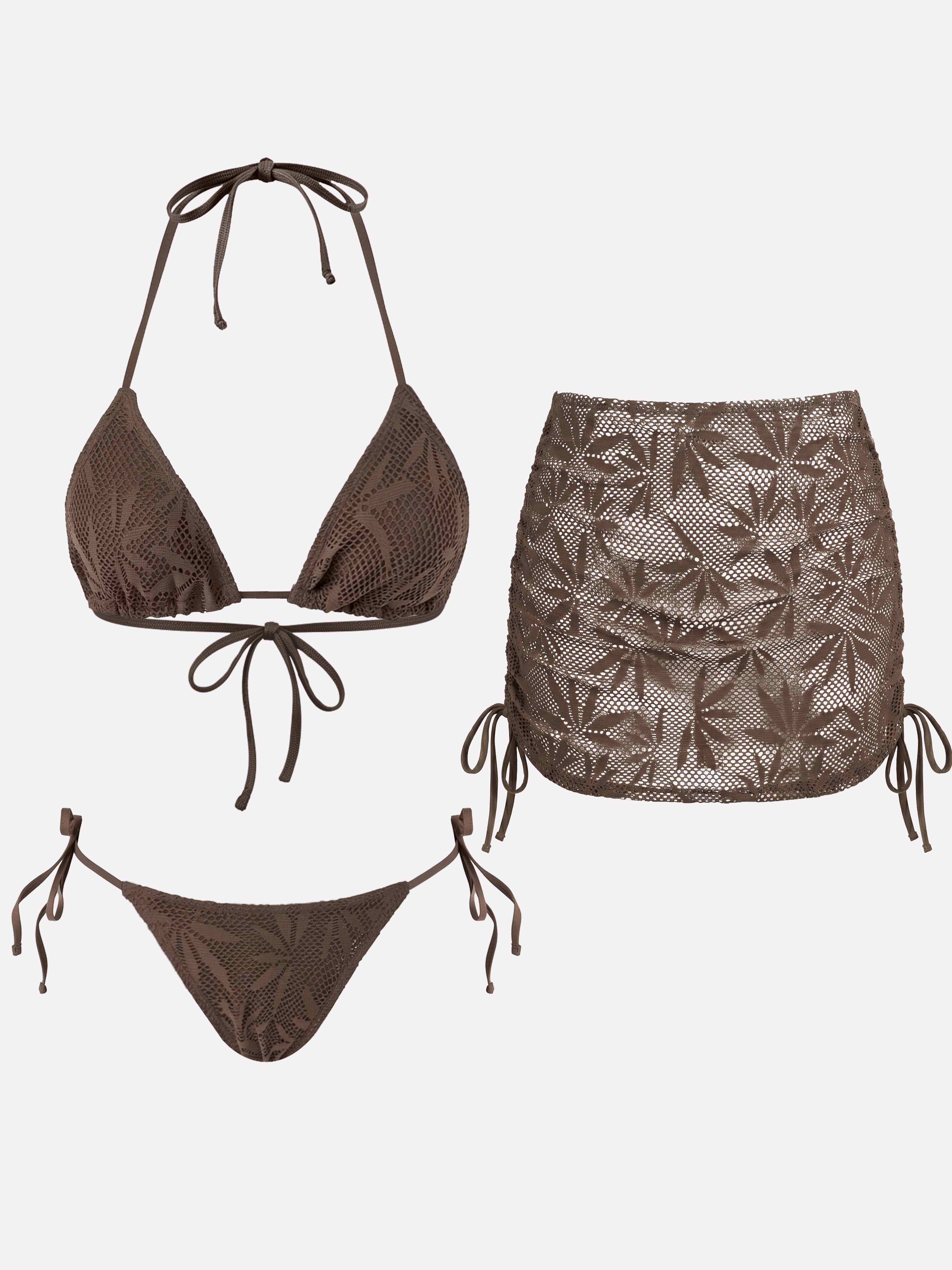 Nerina Leaf Cutout 3-Piece Swim Set