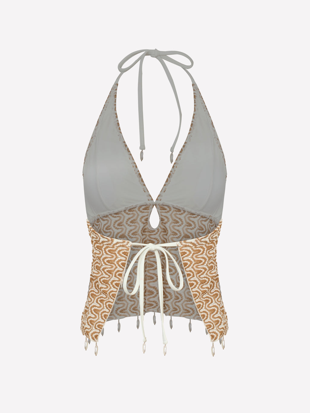 Textured Wave Halter Cut Out Tankinis Top