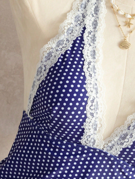 Blue plaid lace tankini suit