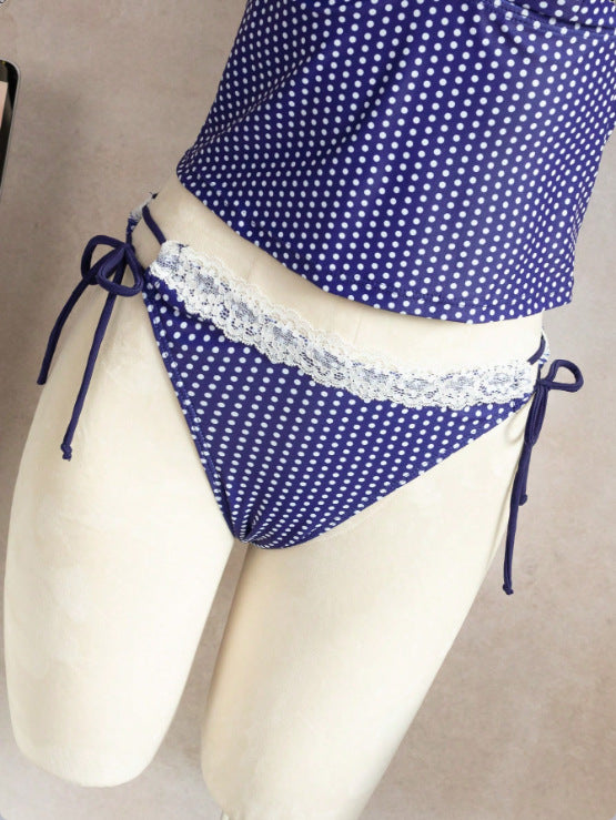 Blue plaid lace tankini suit