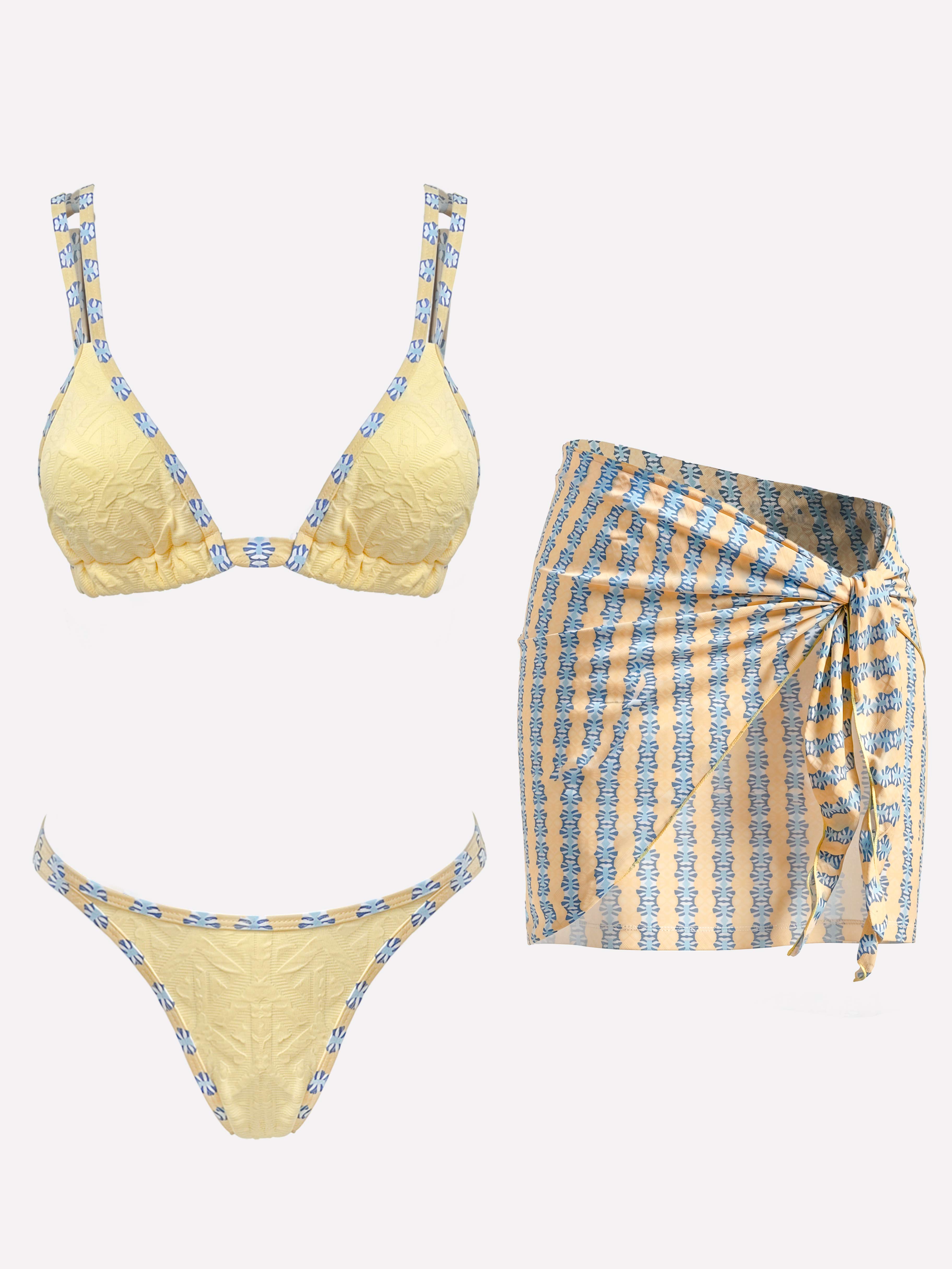 Seluna Tribal Contrast 3-Piece Bikini Set