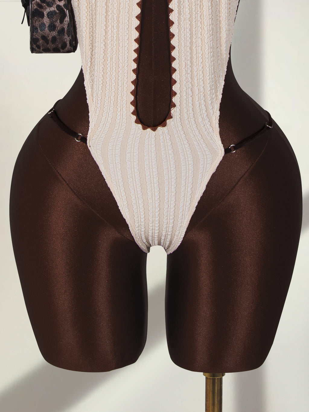 White ribbed knit halter-neck onesie swimsuit
