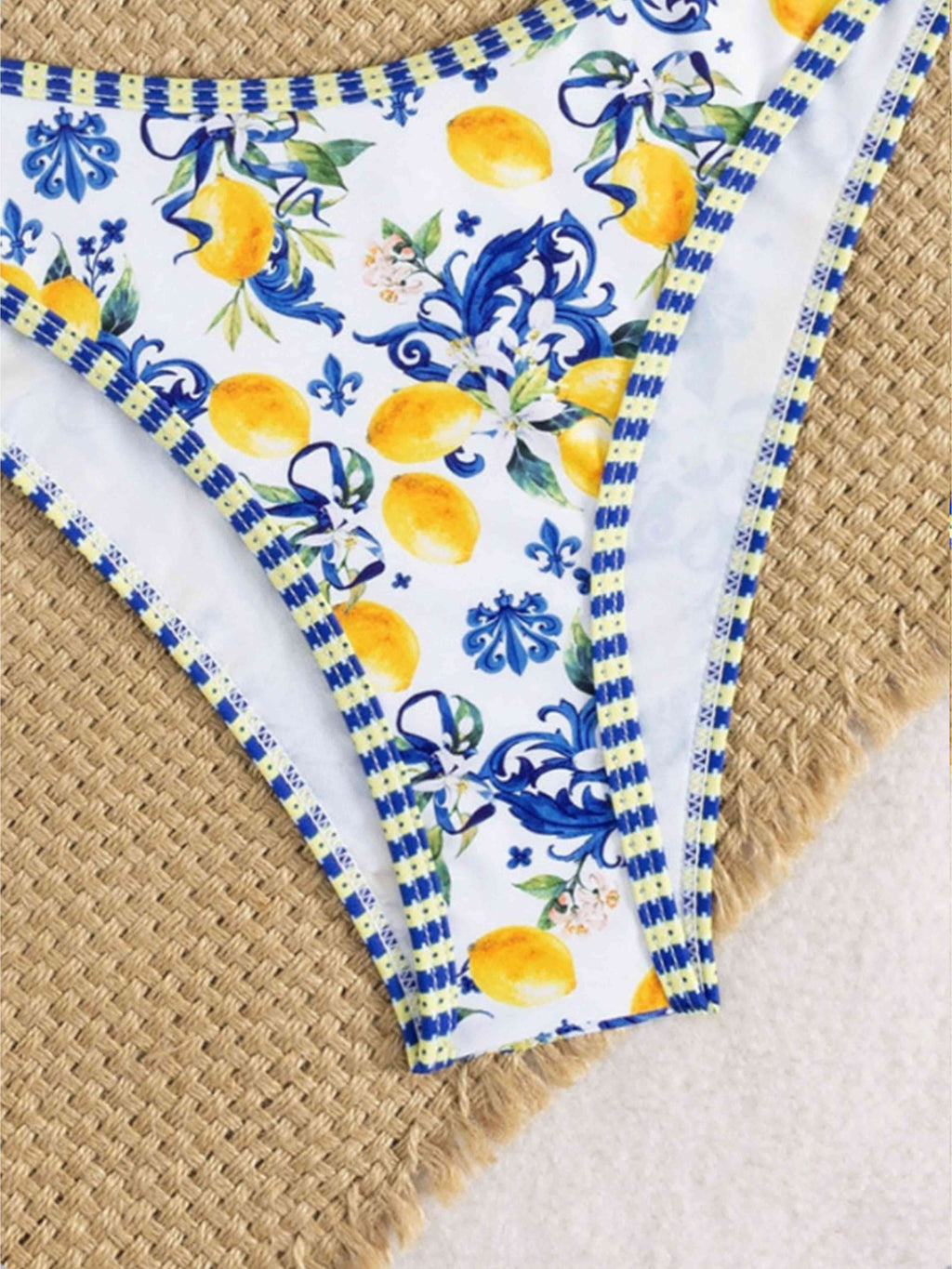 Yellow Lemon & Gingham Trim Bikini Set