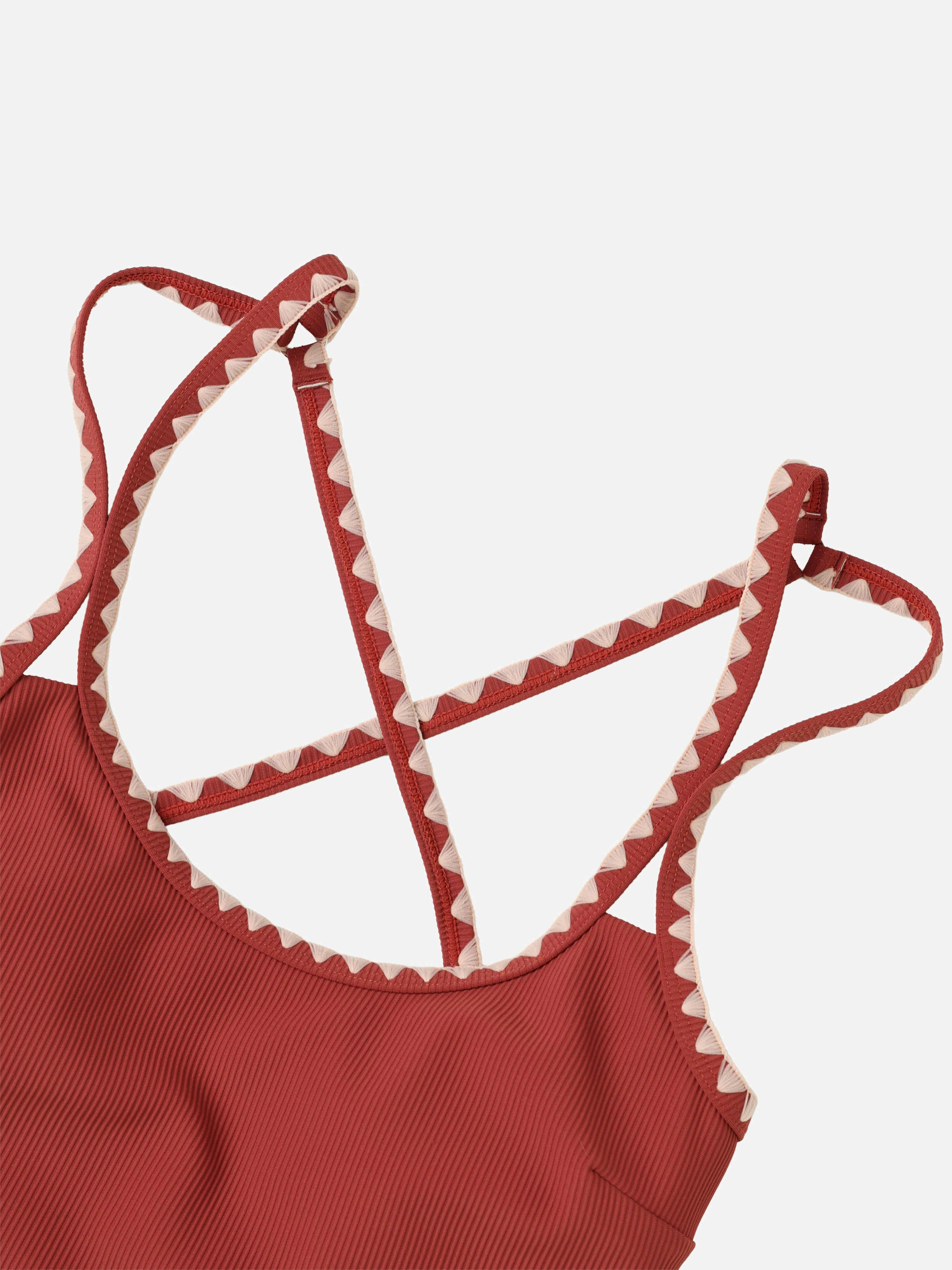 Serra Contrast Scalloped Tankini Top-Brick Red