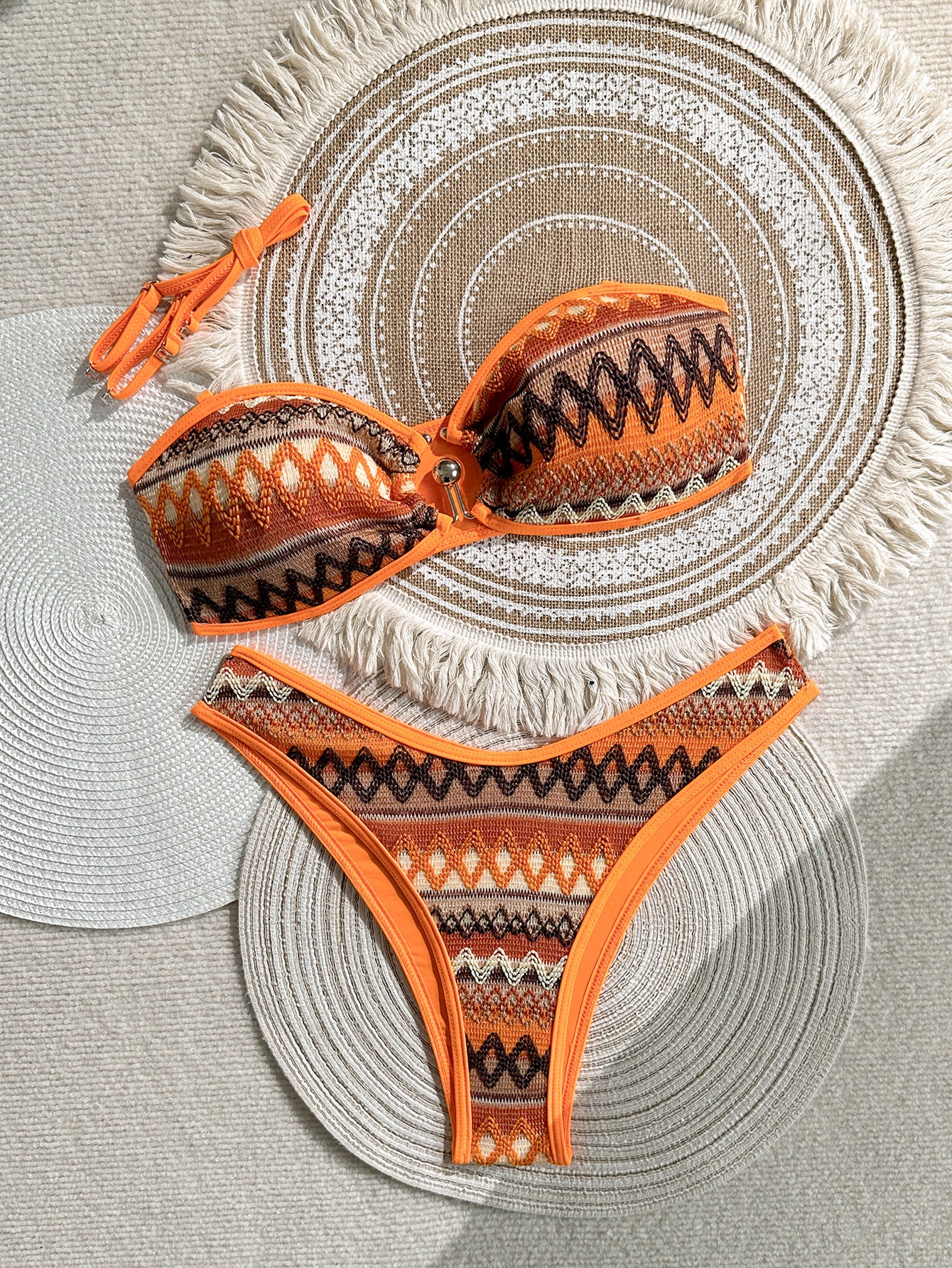 Aztec-Inspired Orange Bikini Set