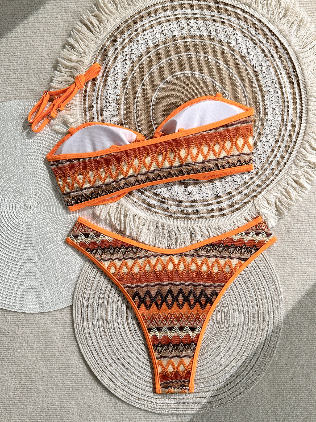 Aztec-Inspired Orange Bikini Set