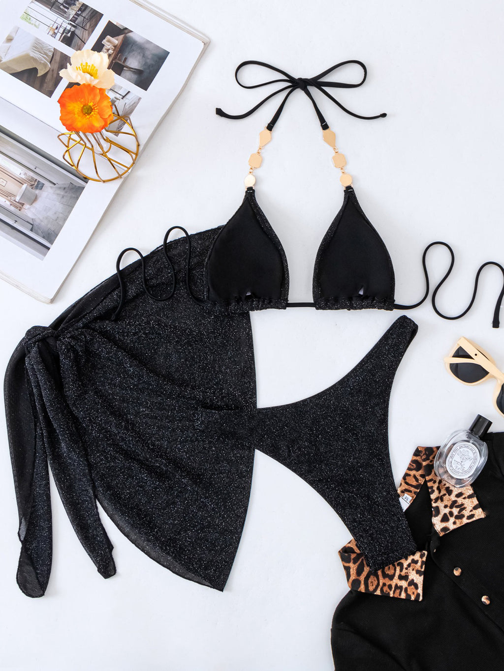 Eirlys Beaded Strap 3-Piece Swim Set
