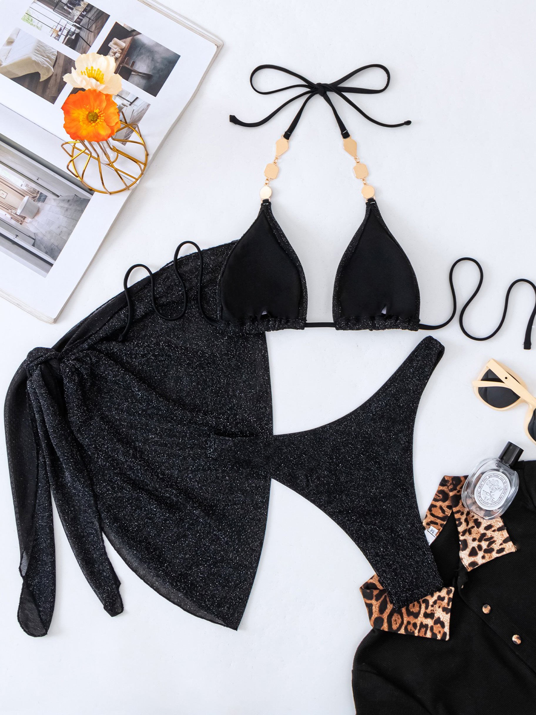 Eirlys Beaded Strap 3-Piece Swim Set