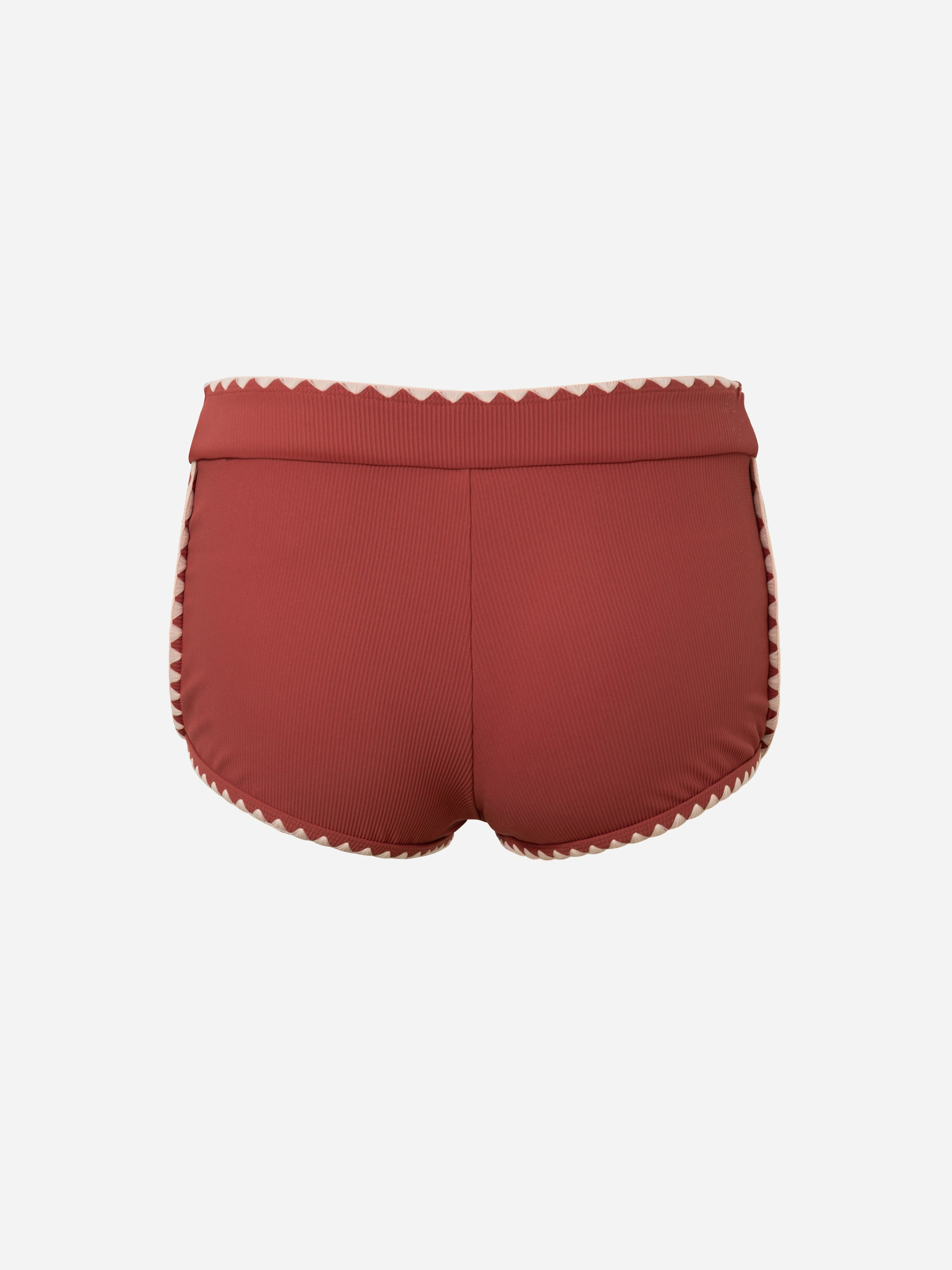 Serra Contrast Scalloped Tankini Bottom-Brick Red