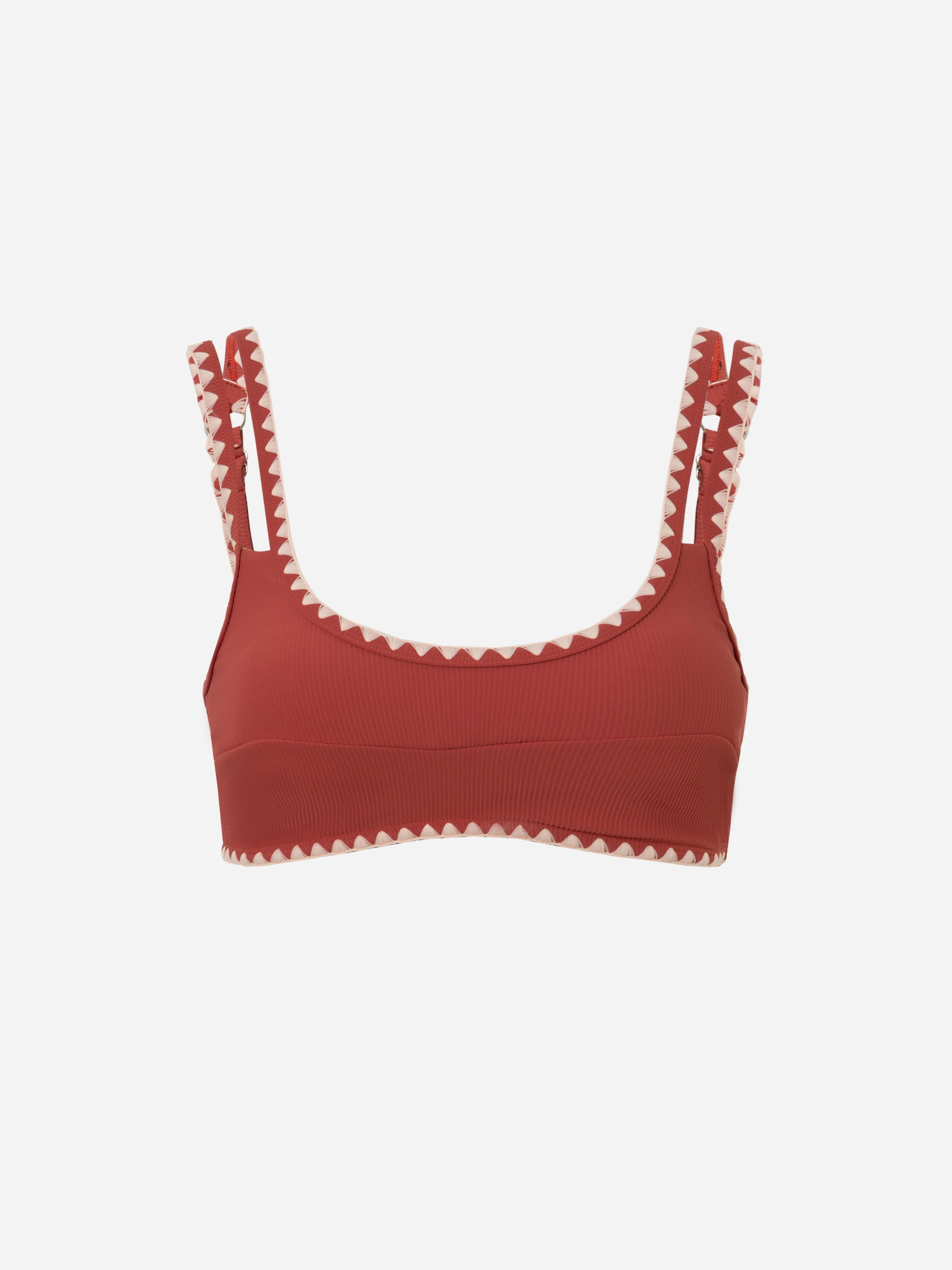 Serra Contrast Scalloped Bikini Top-Brick Red