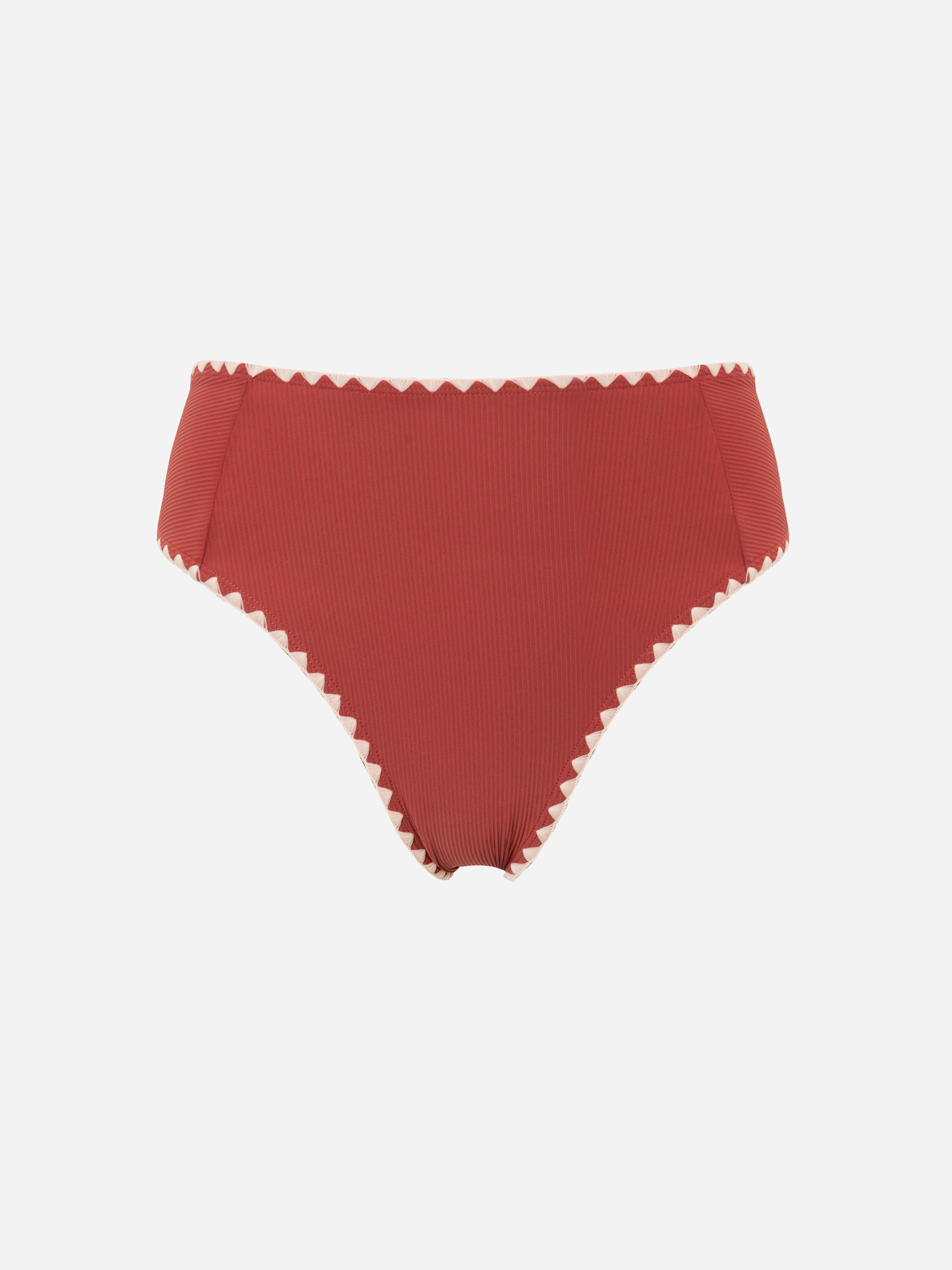 Serra Contrast Scalloped Bikini Bottom-Brick Red