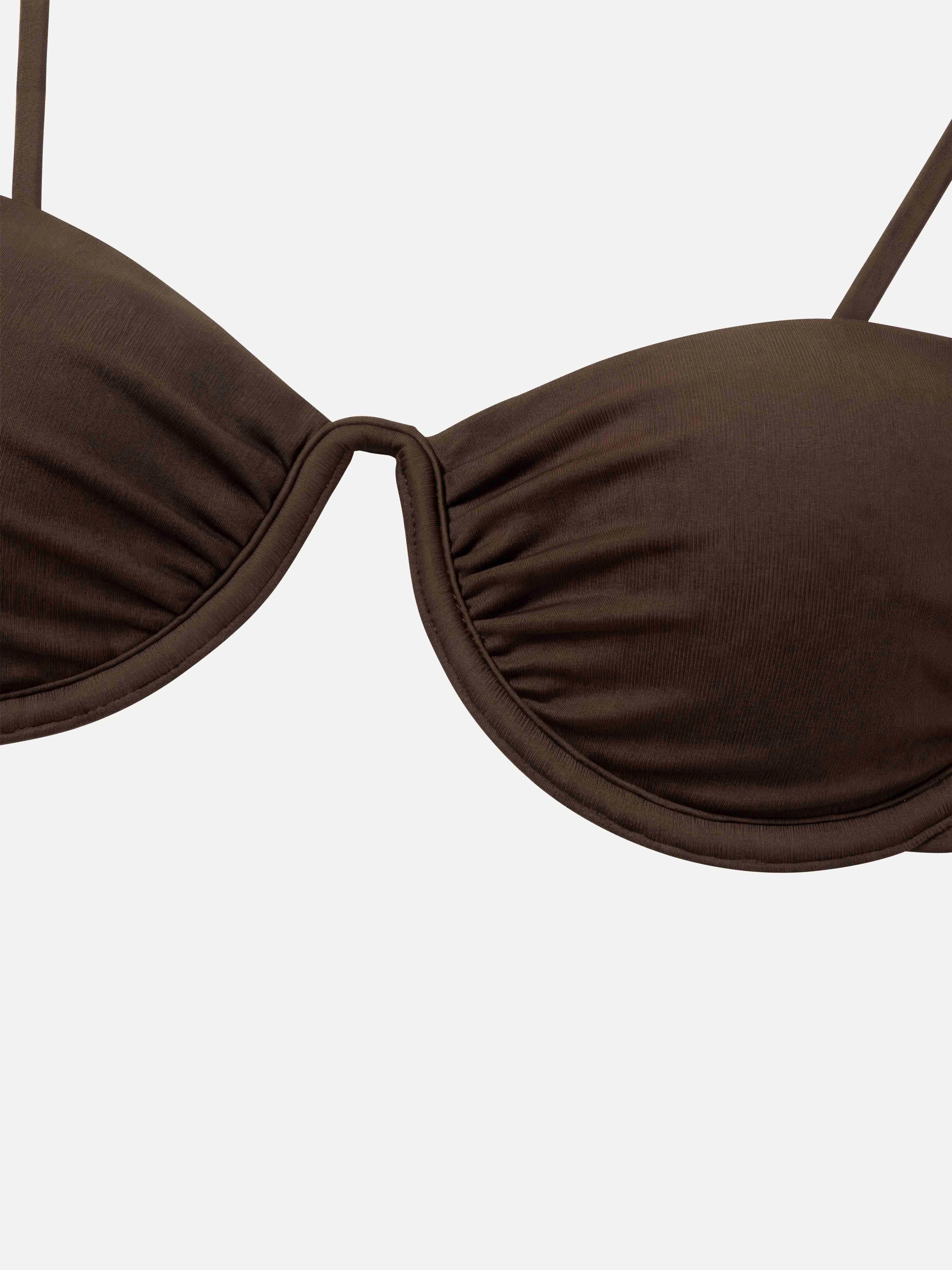 Sable Ruched Strap Bikini Top-Brown