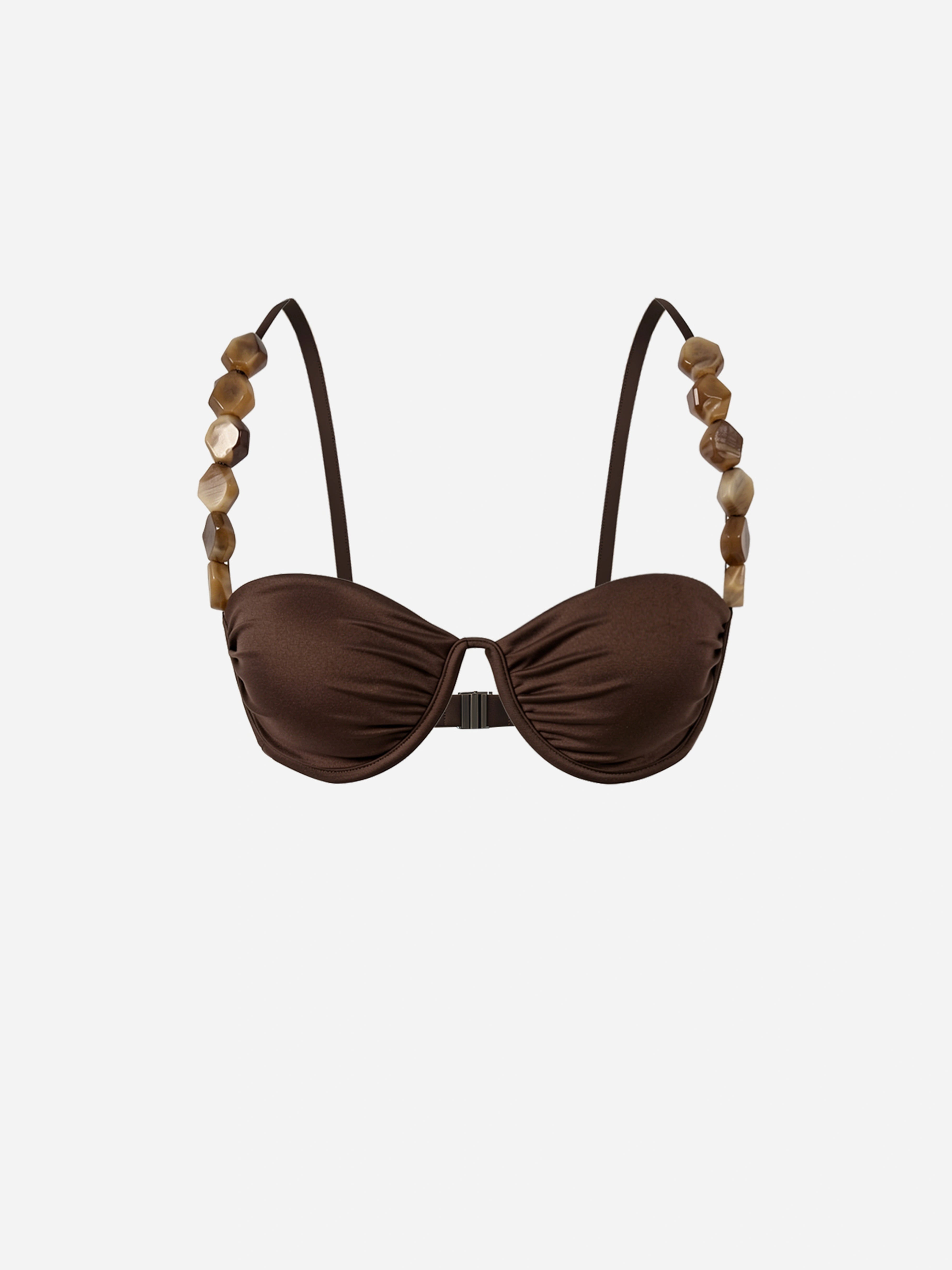 Sable Ruched Strap Bikini Top-Brown