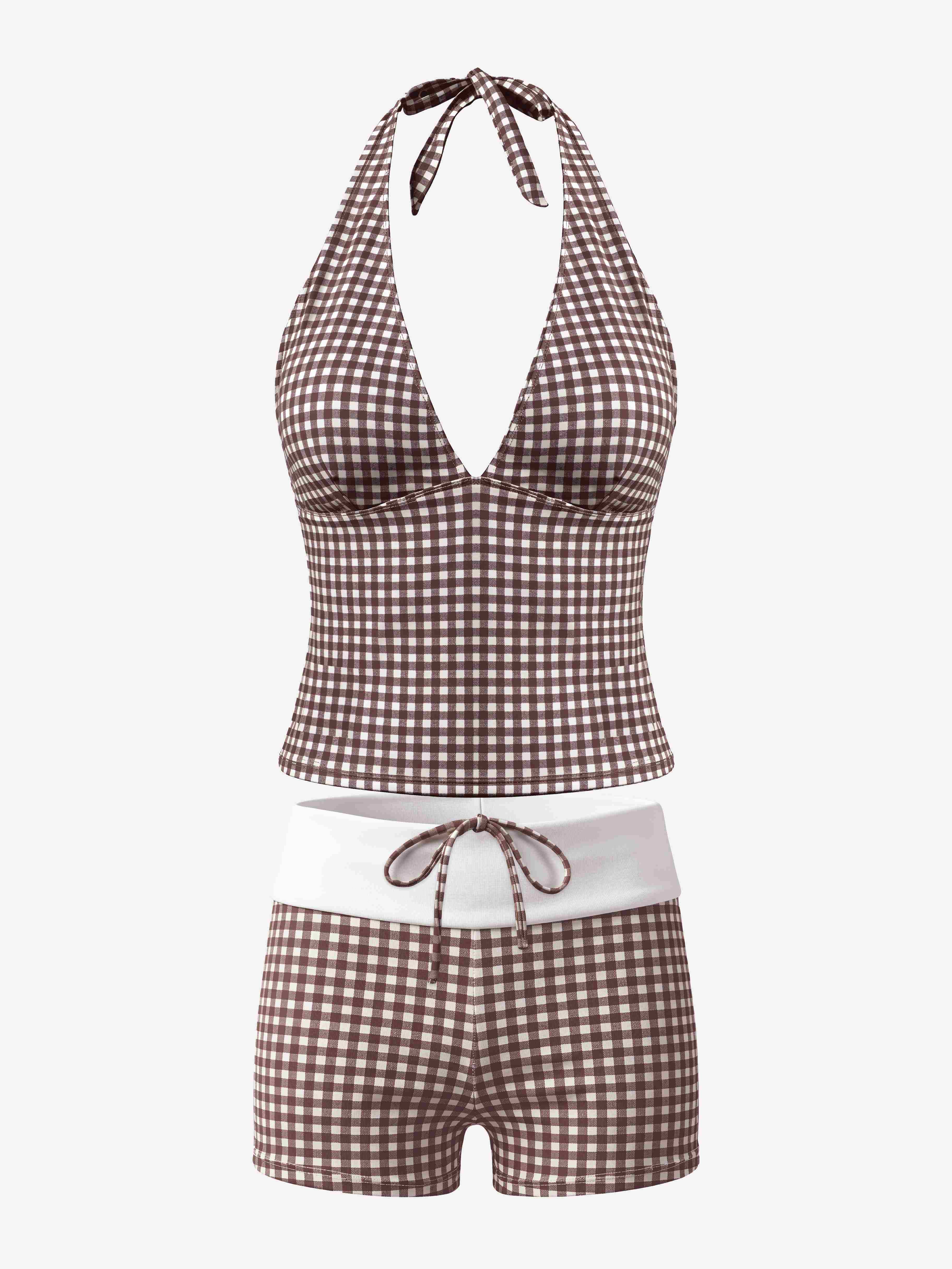 Citria Check Halter Tankini Set