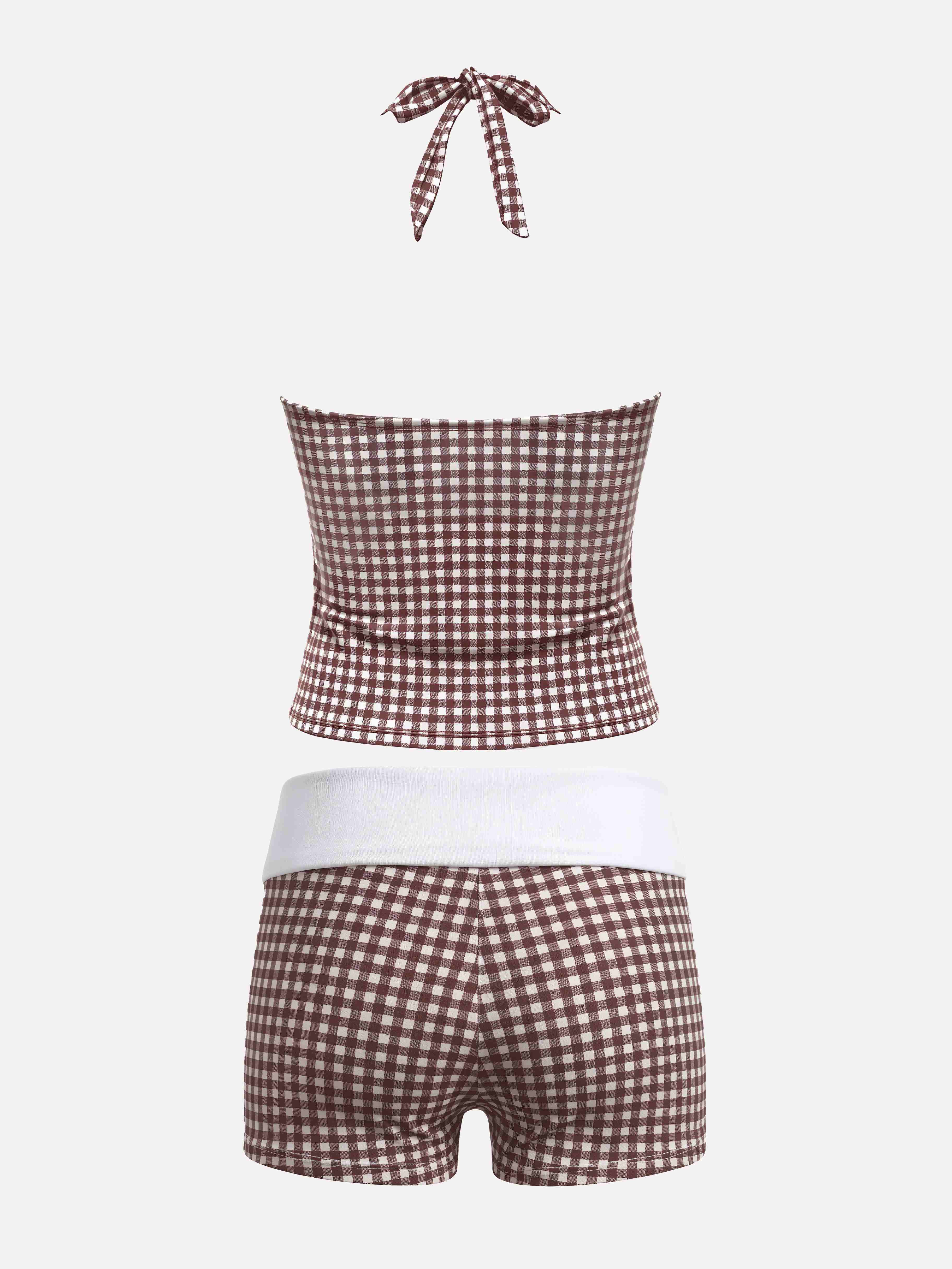 Citria Check Halter Tankini Set
