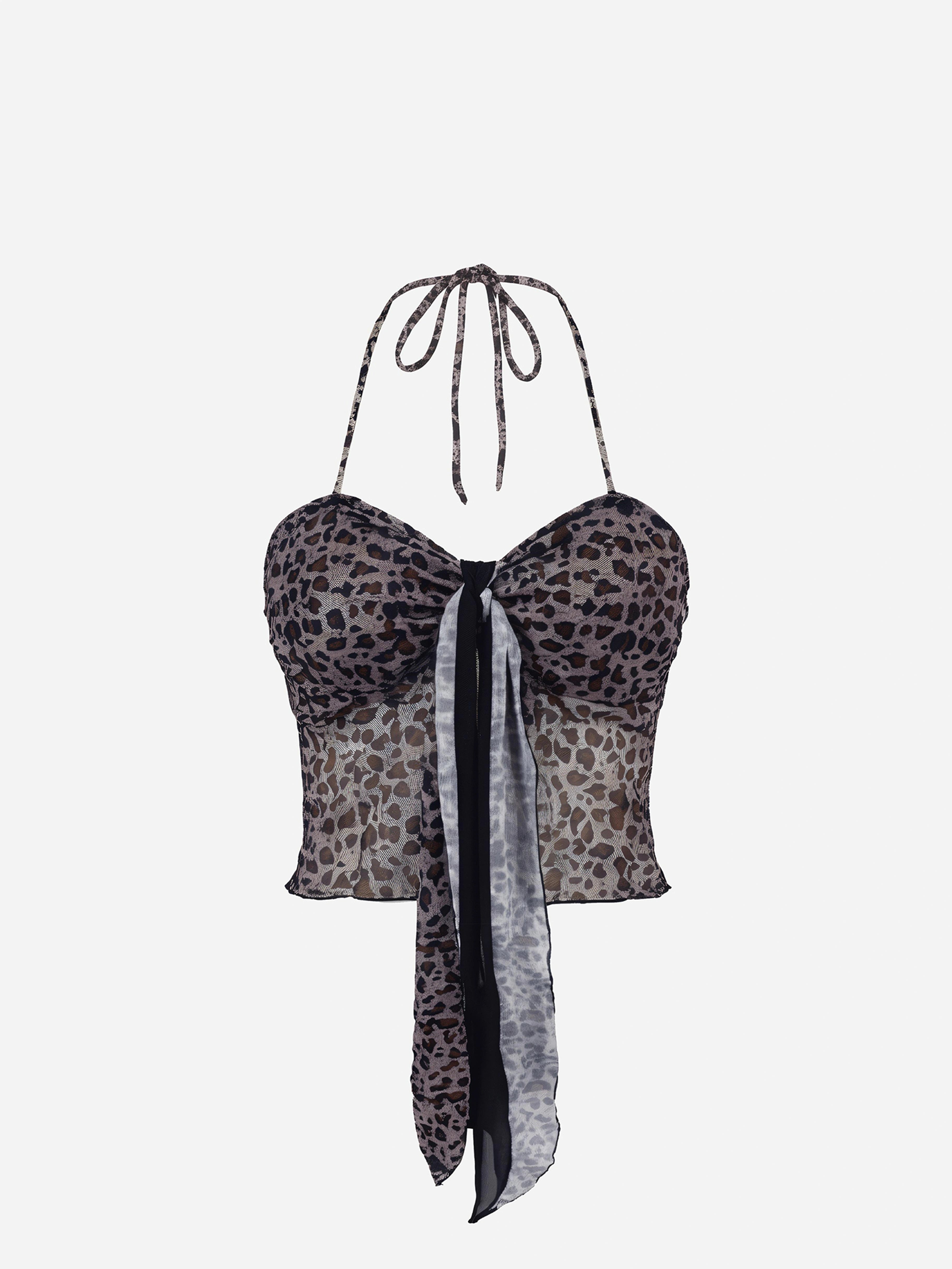 Savara Leopard Halter Tankini Top-Camel