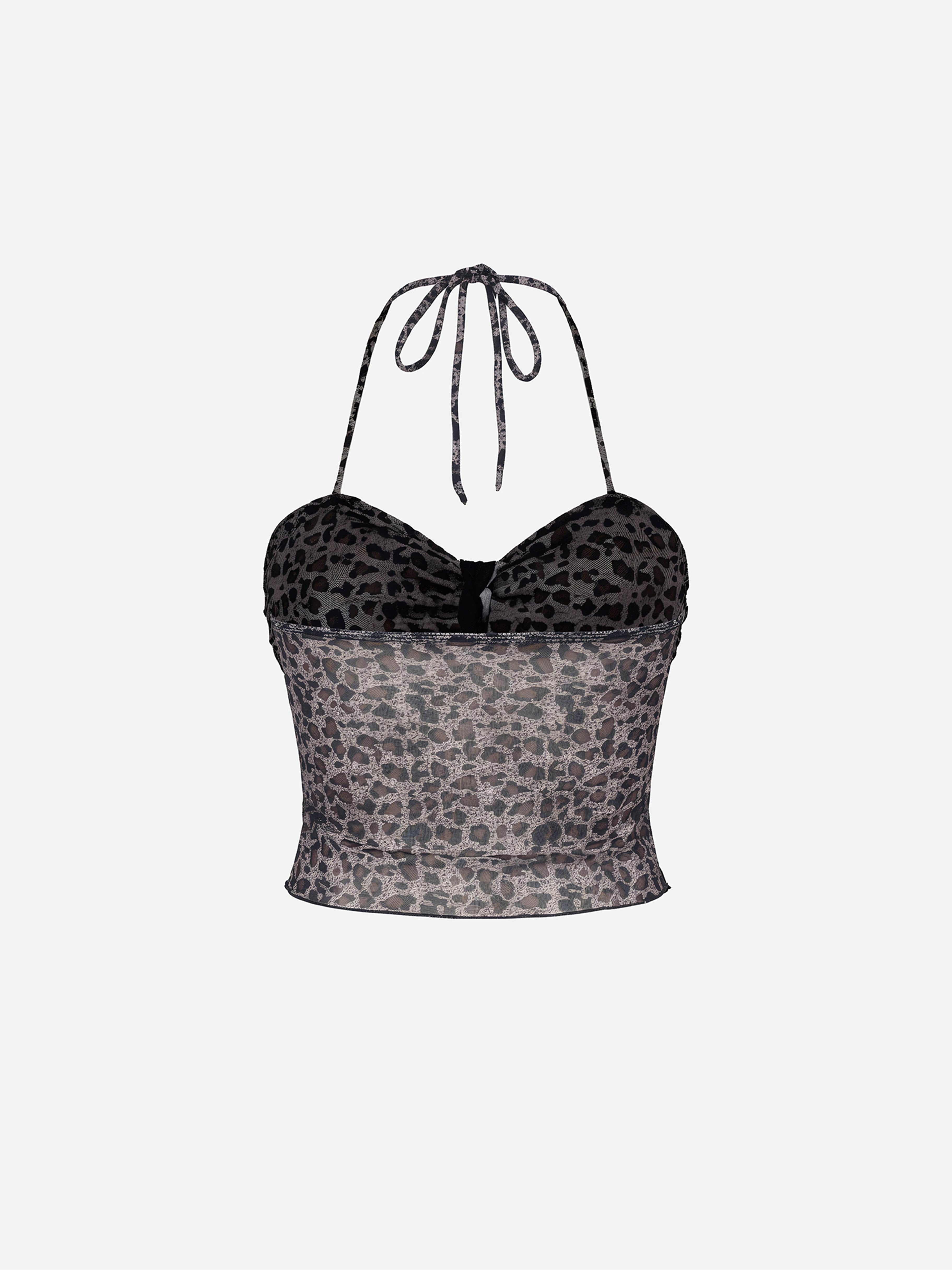 Savara Leopard Halter Tankini Top-Camel