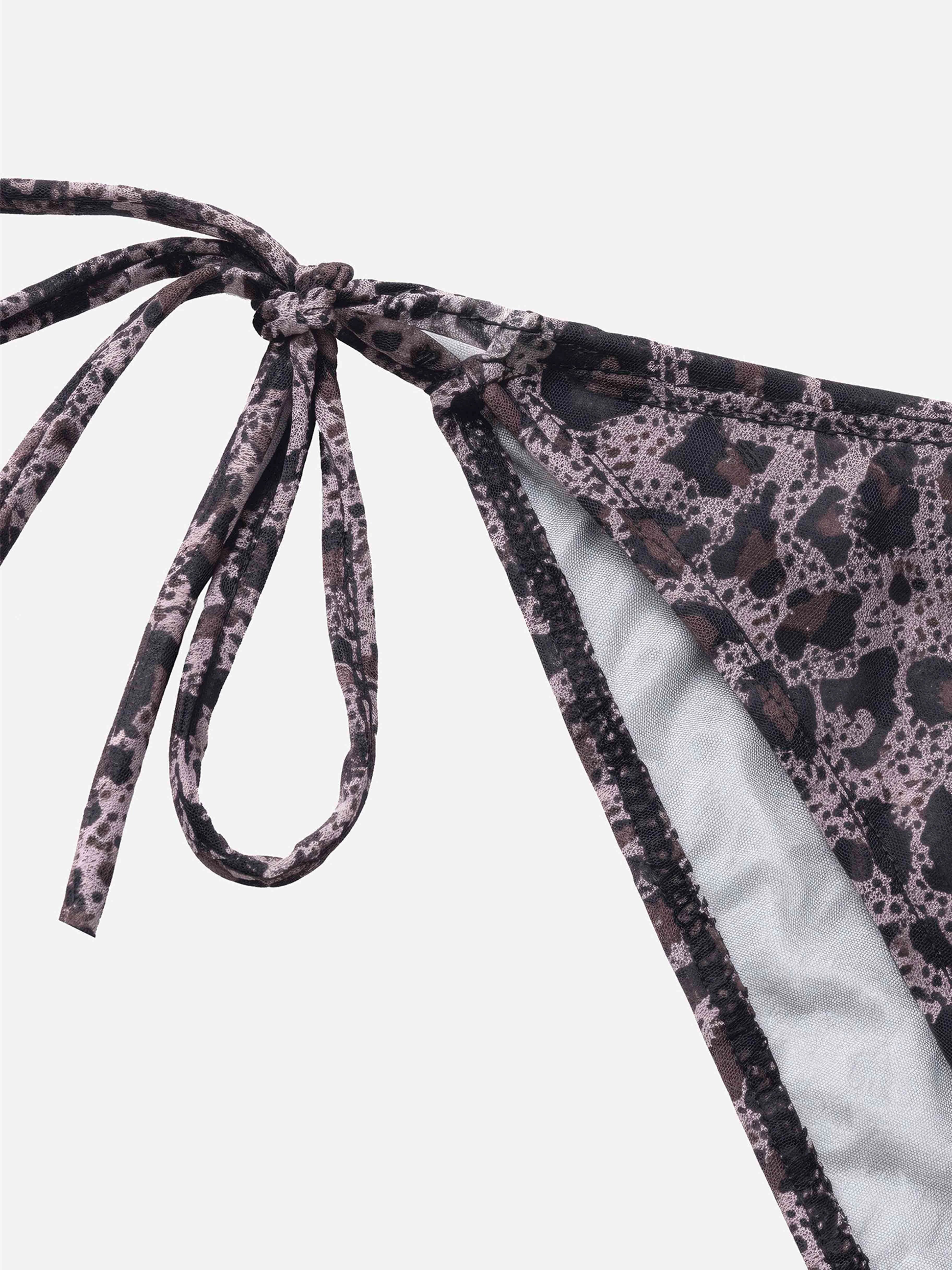 Savara Leopard Tie-Side Bikini Bottom-Camel