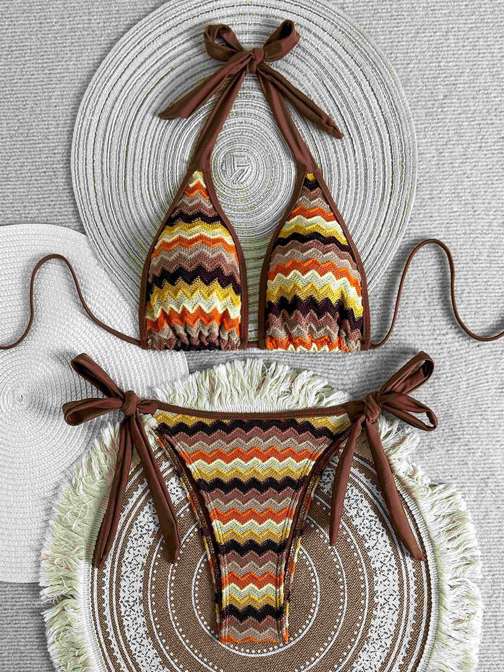 Caldera Striped Halter Wide Tie Bikini Set