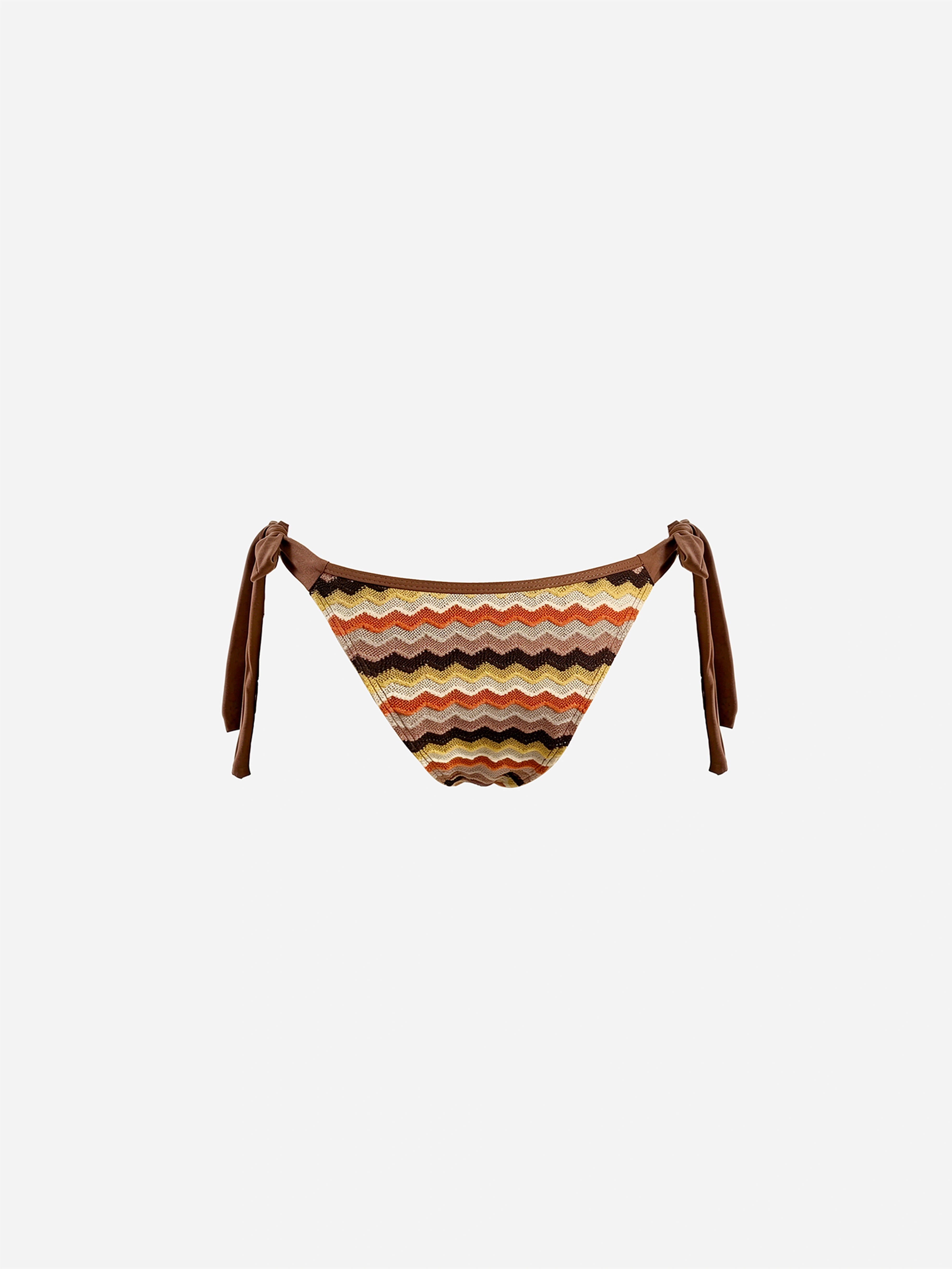 Caldera Striped Tie-Side Wide Tie Bikini Bottom-Brown