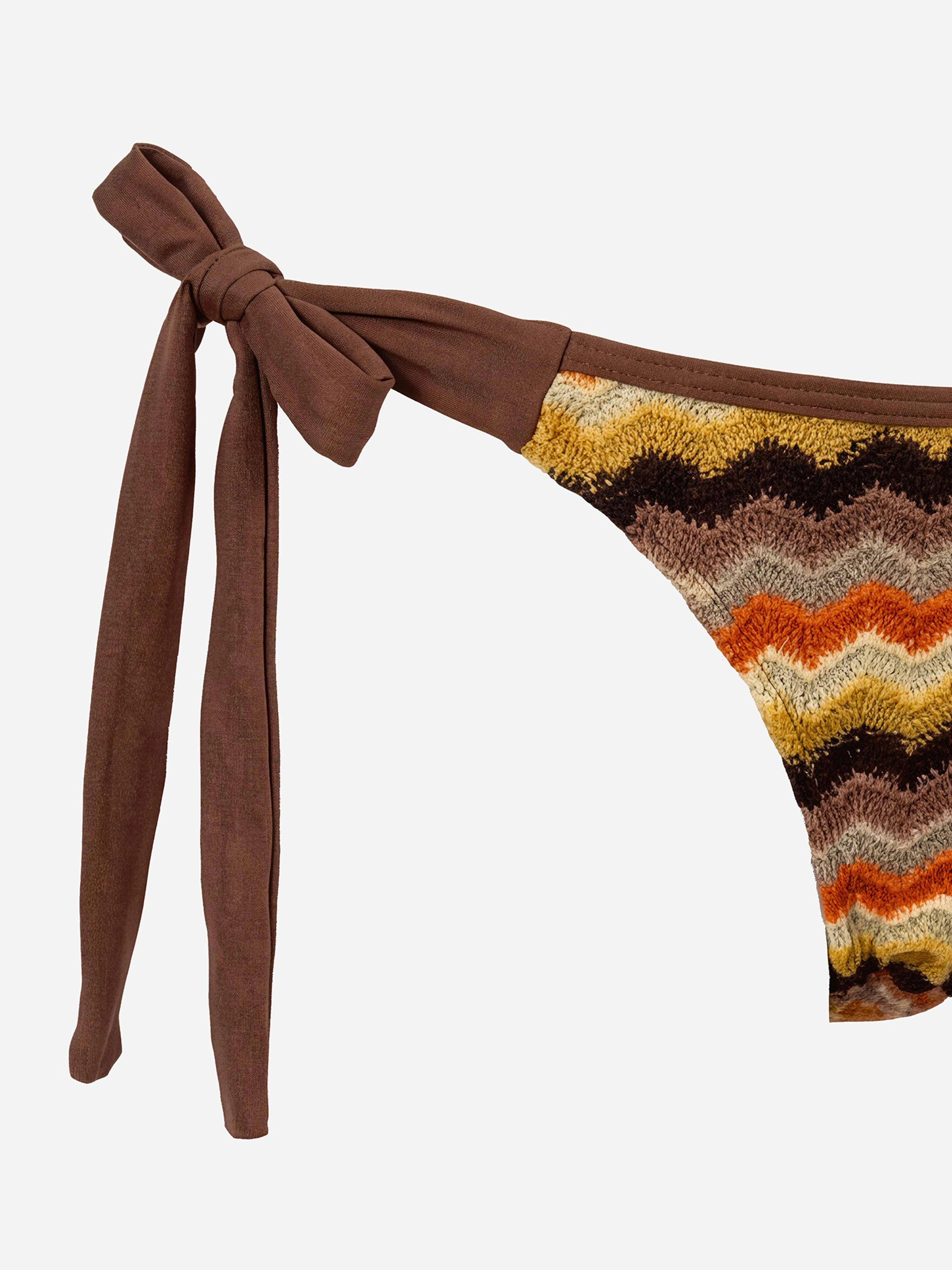 Caldera Striped Tie-Side Wide Tie Bikini Bottom-Brown