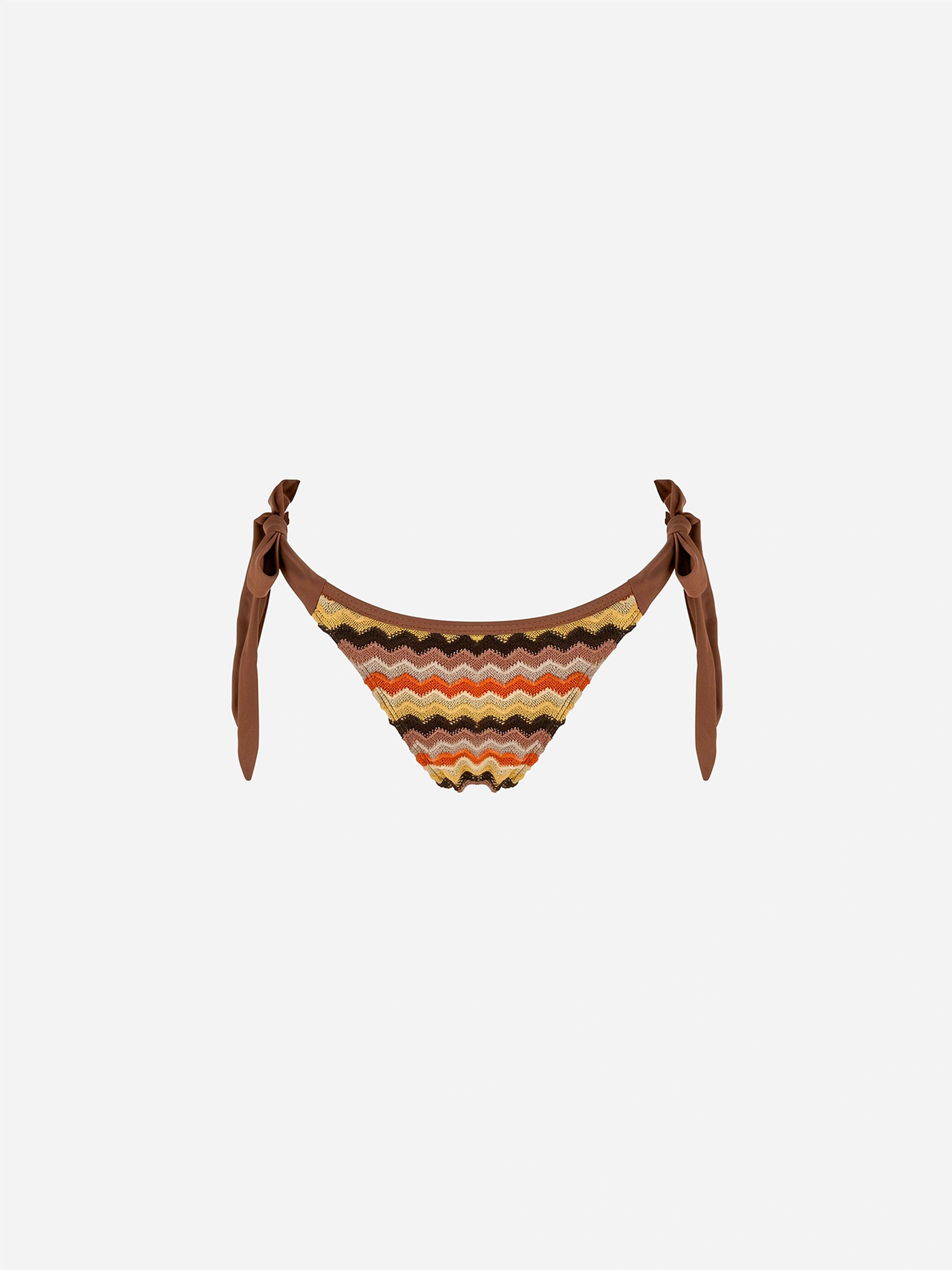 Caldera Striped Tie-Side Wide Tie Bikini Bottom-Brown