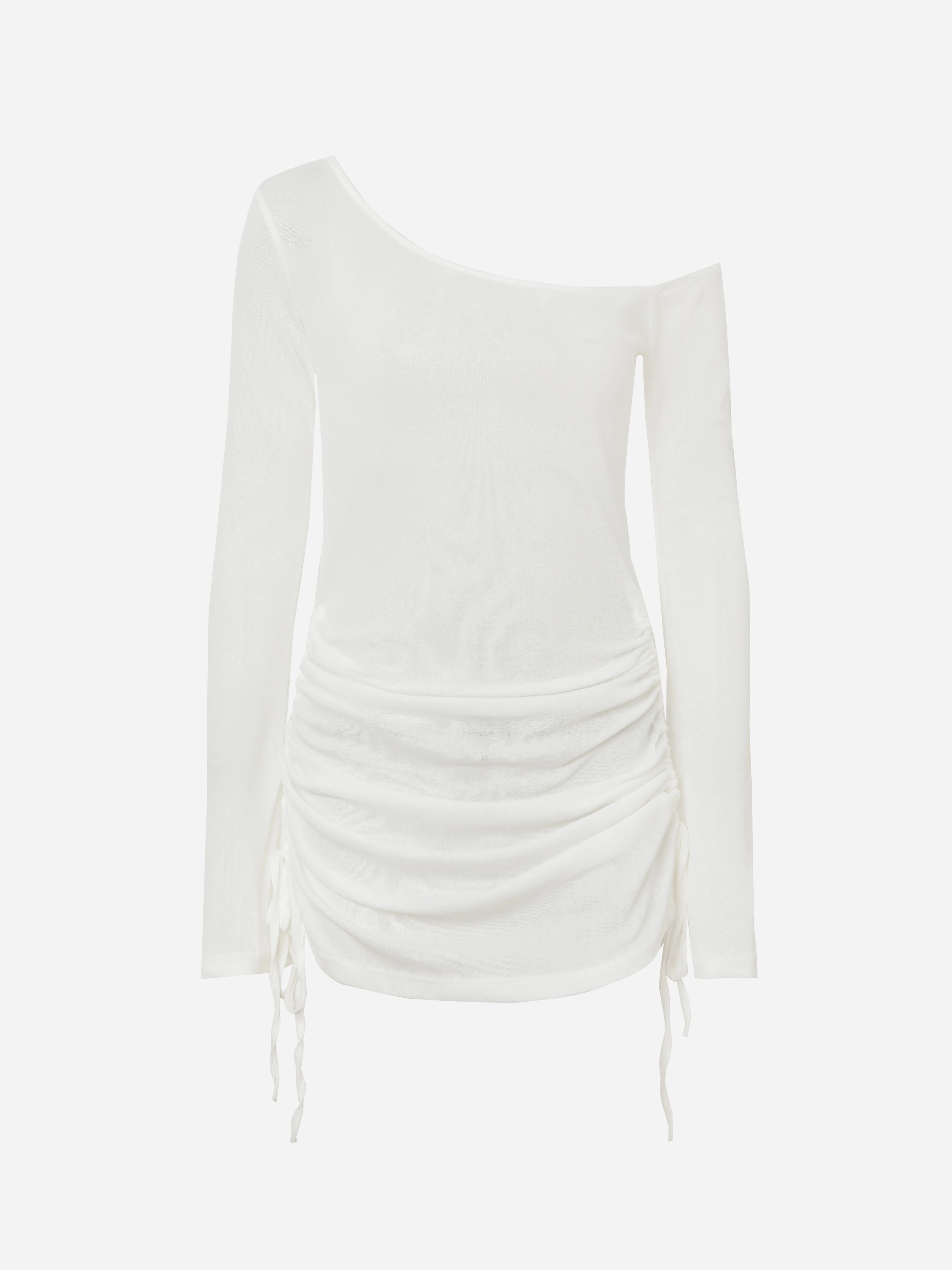One-Shoulder Elastic Waist Top-White