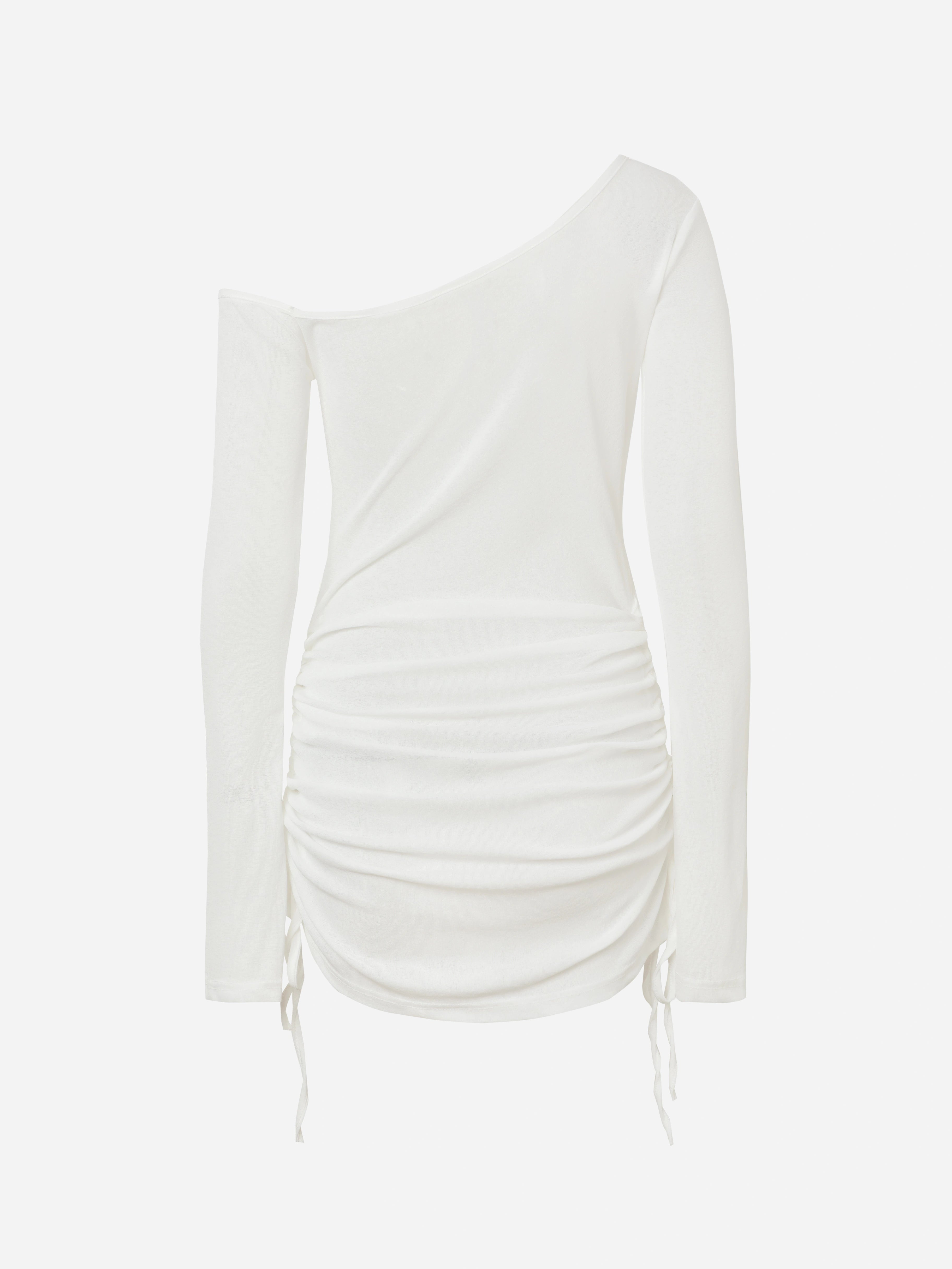 One-Shoulder Elastic Waist Top-White