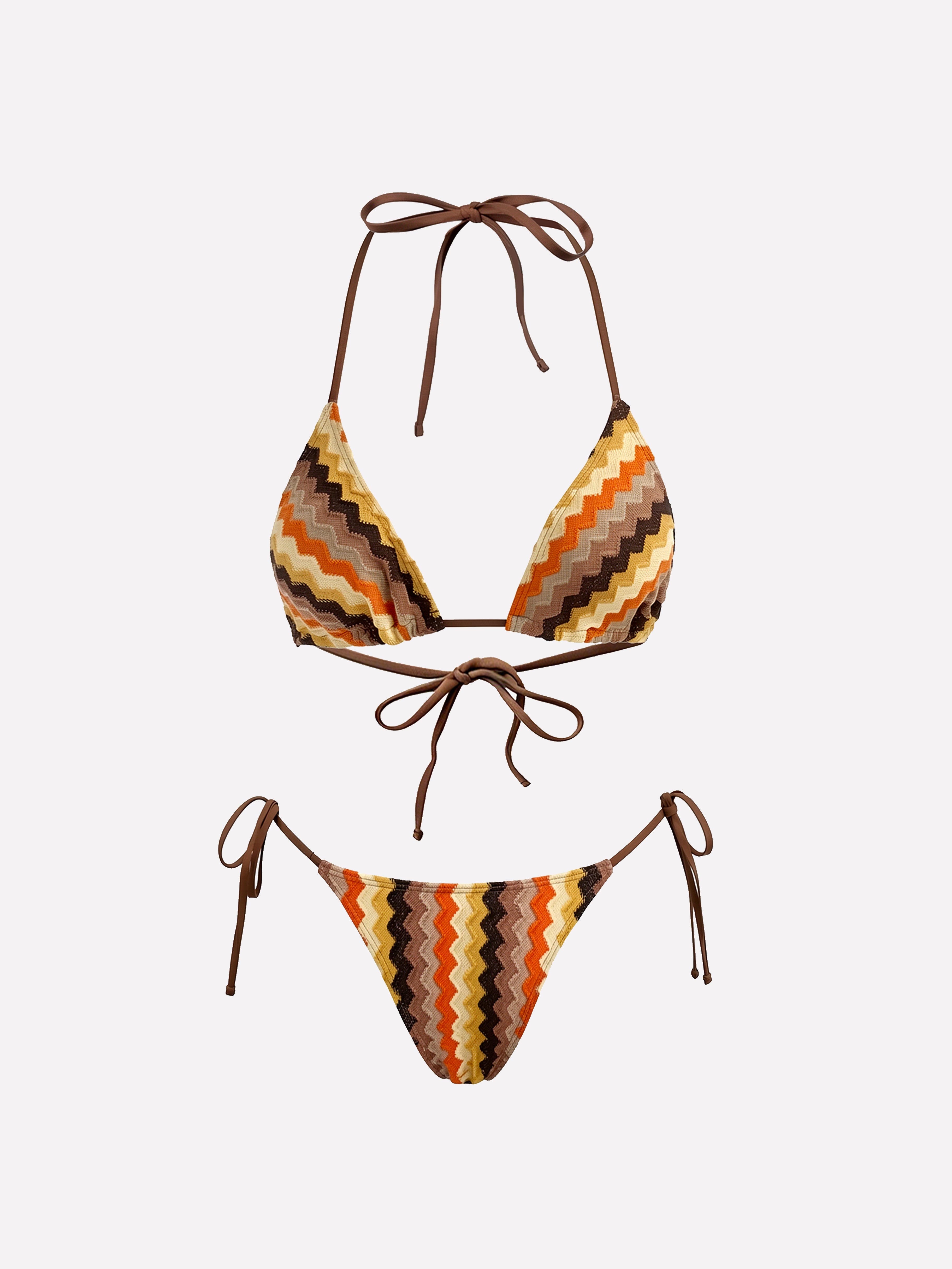 Caldera Striped Halter Slim Tie Bikini Set