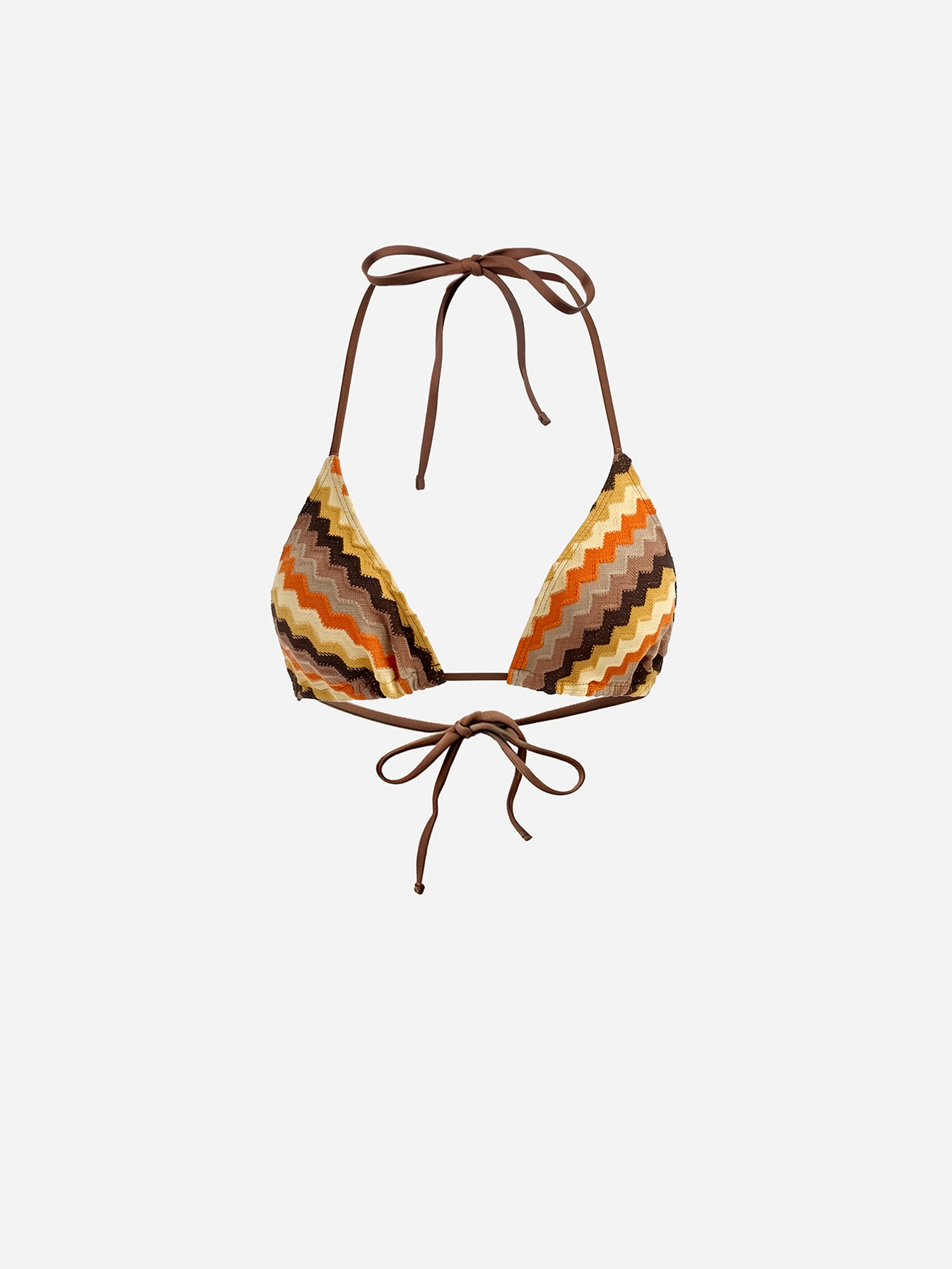 Caldera Striped Halter Slim Tie Bikini Top-Brown