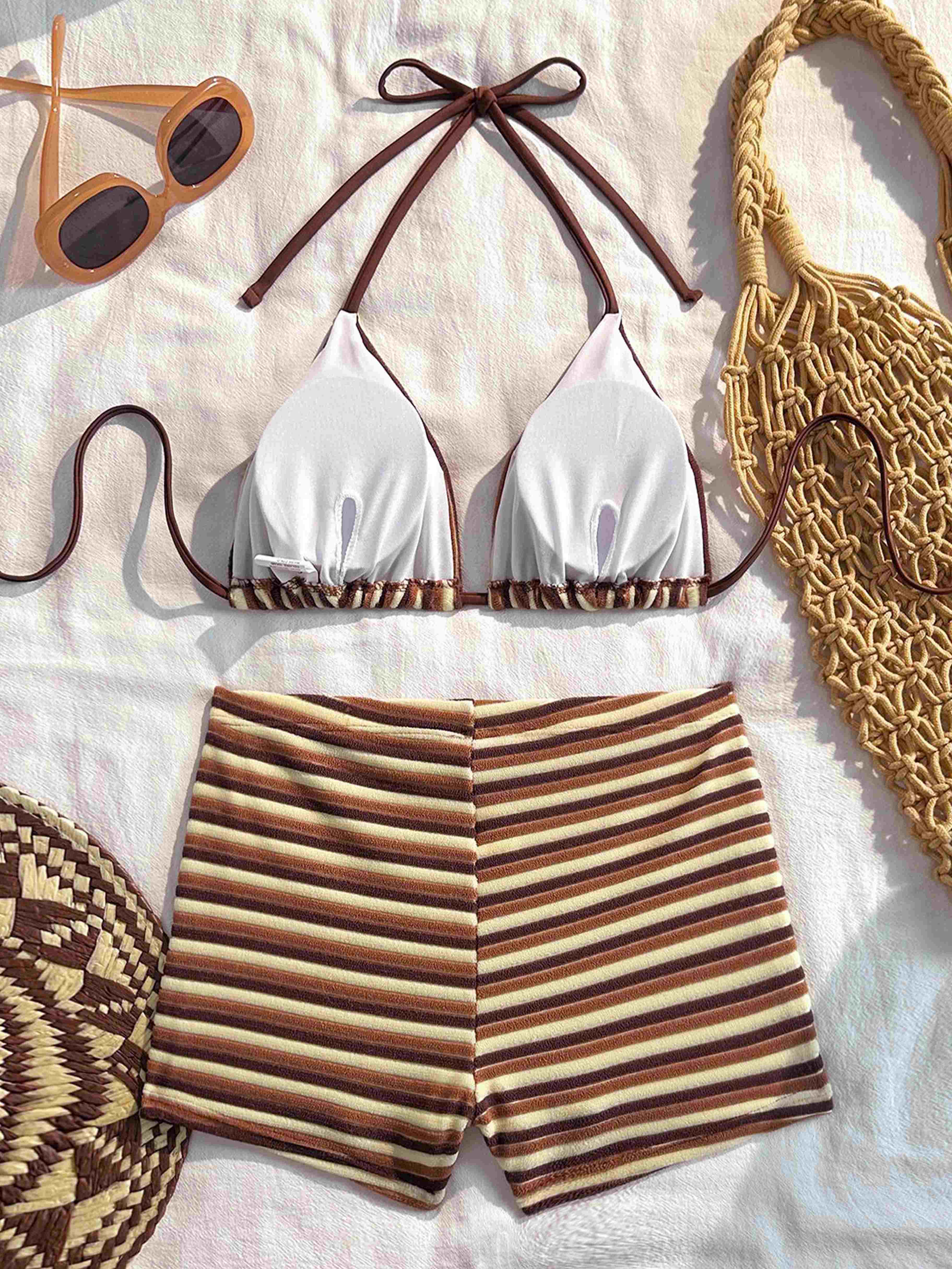 Thalor Striped Triangle Bikini Set