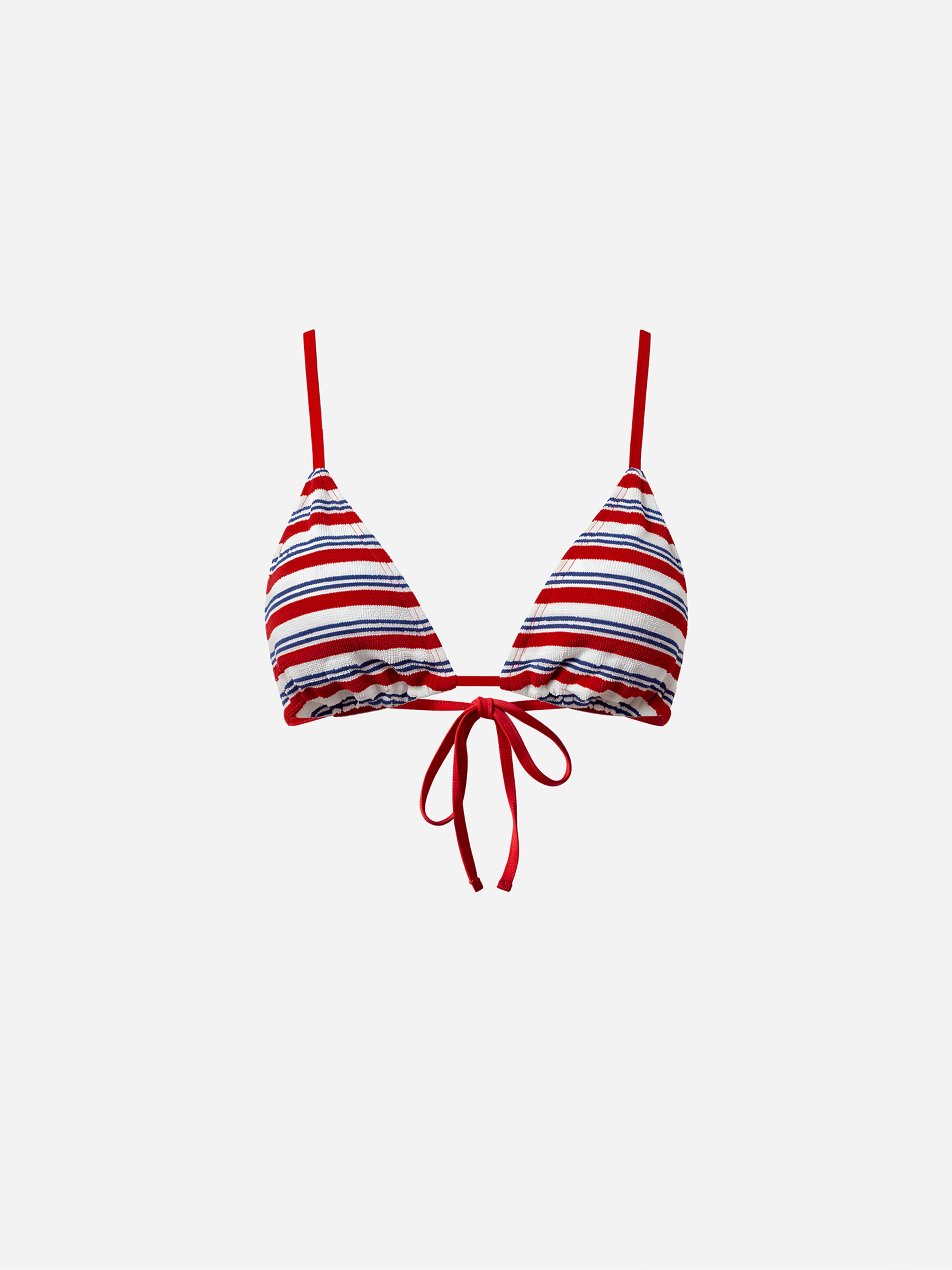 Marée Striped Tie-Front Bikini Top-Red