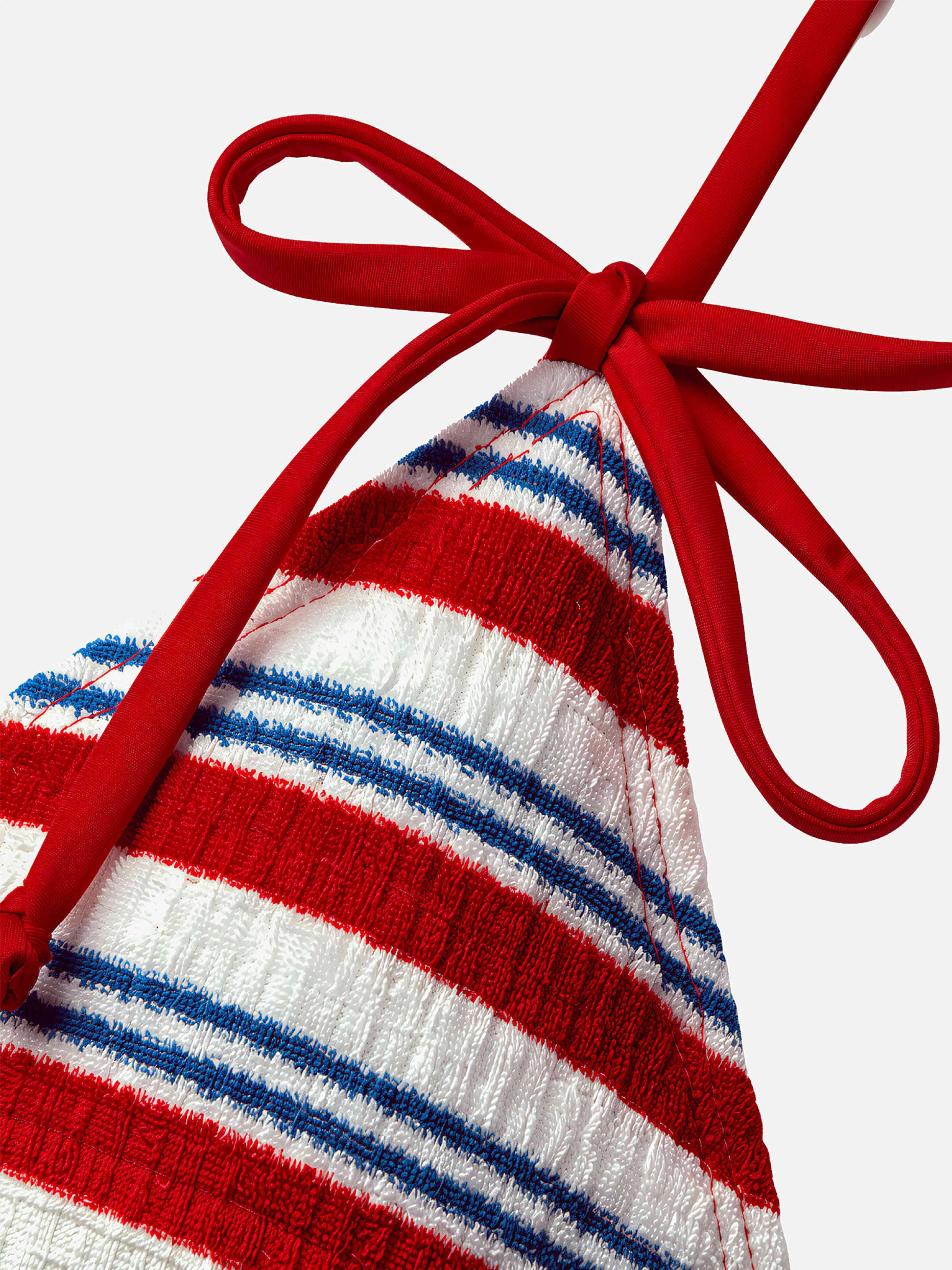 Marée Striped Tie-Front Bikini Top-Red