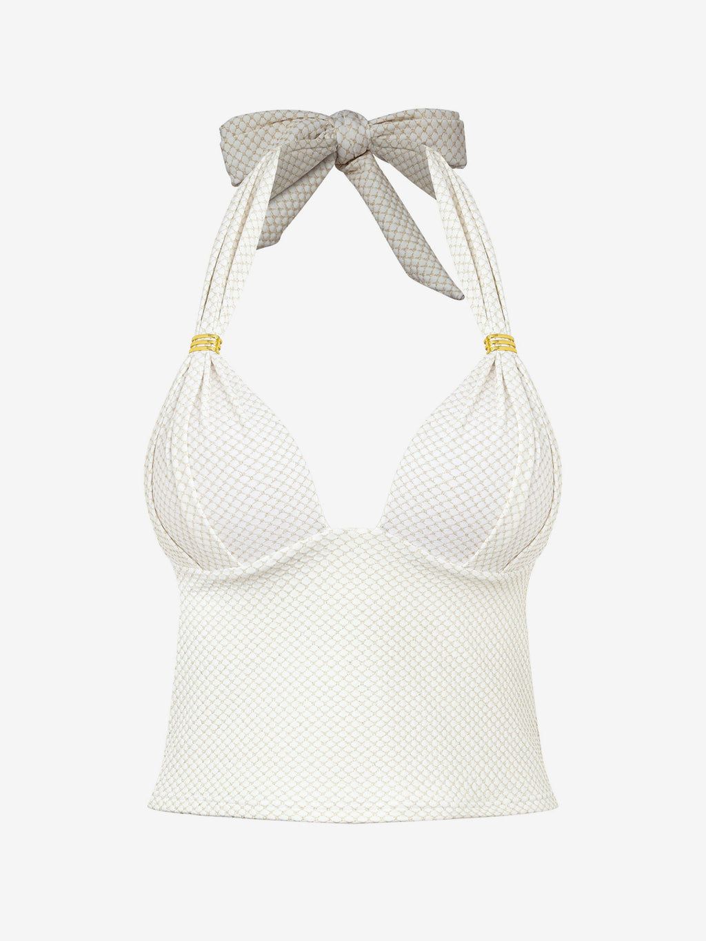 Lunel Metallic Halter Tankini Top-White