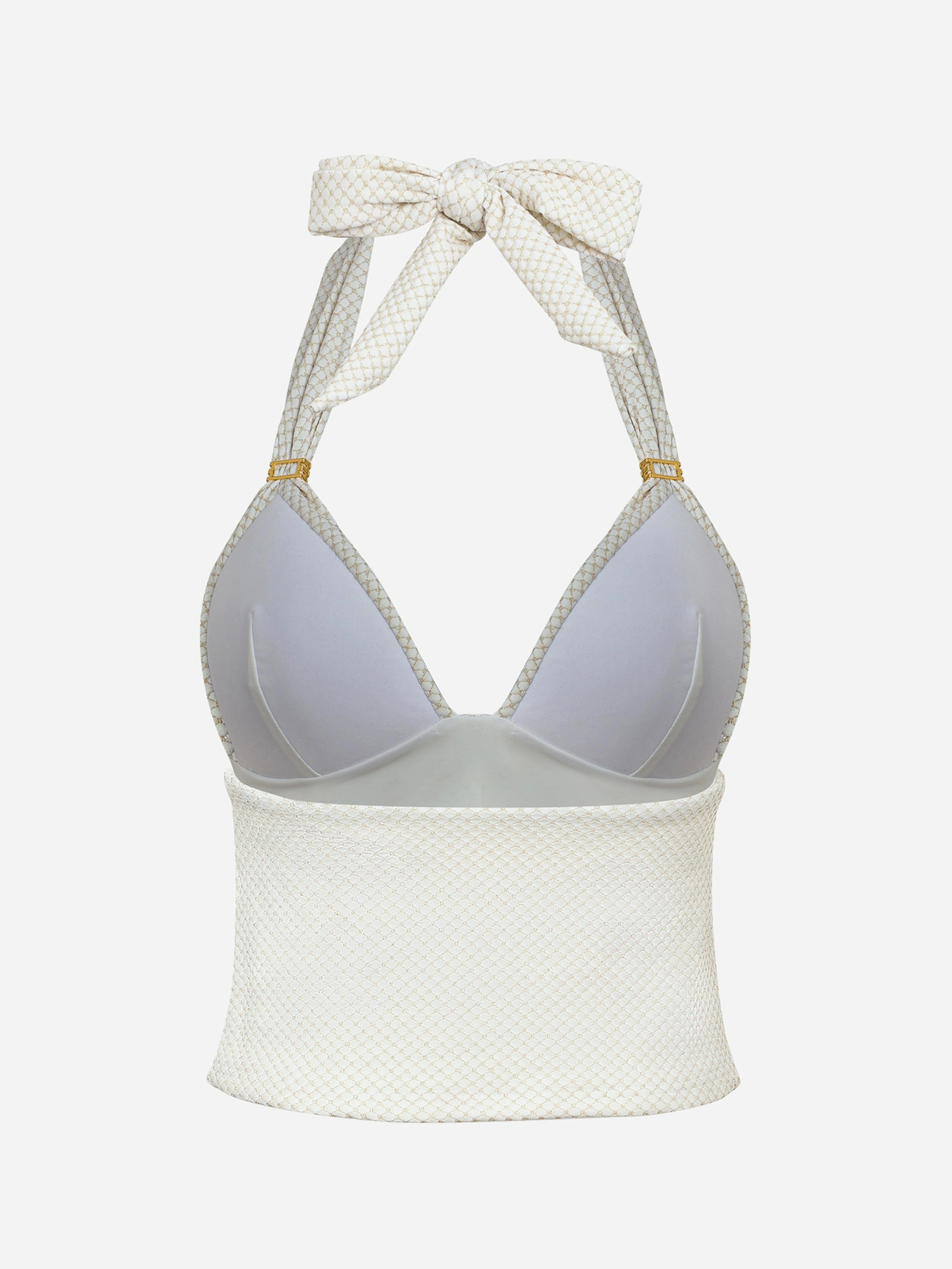 Lunel Metallic Halter Tankini Top-White