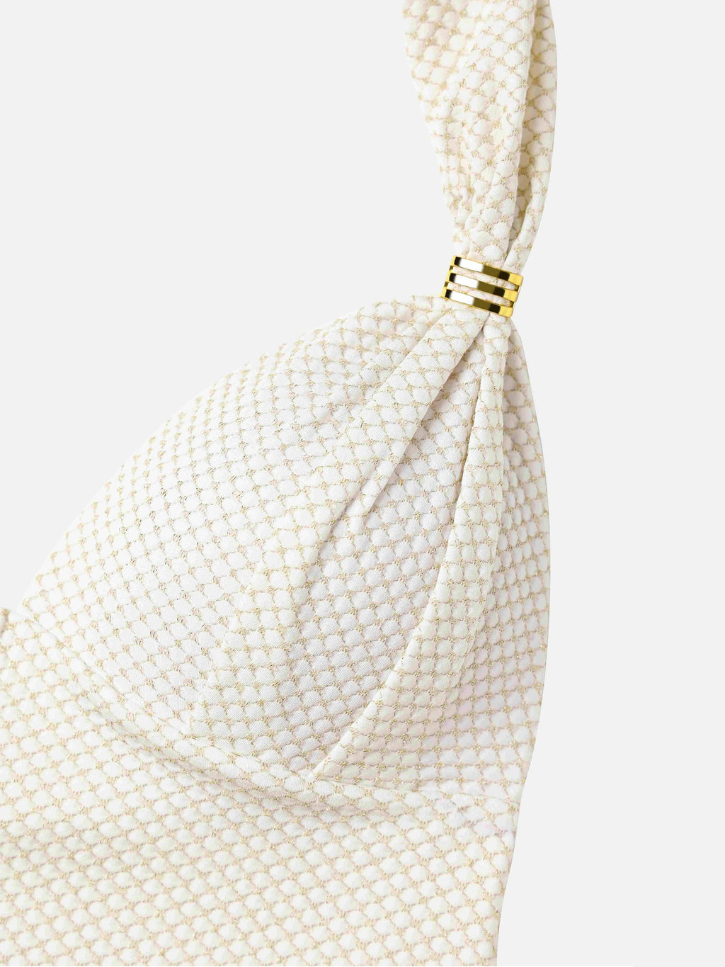Lunel Metallic Halter Tankini Top-White
