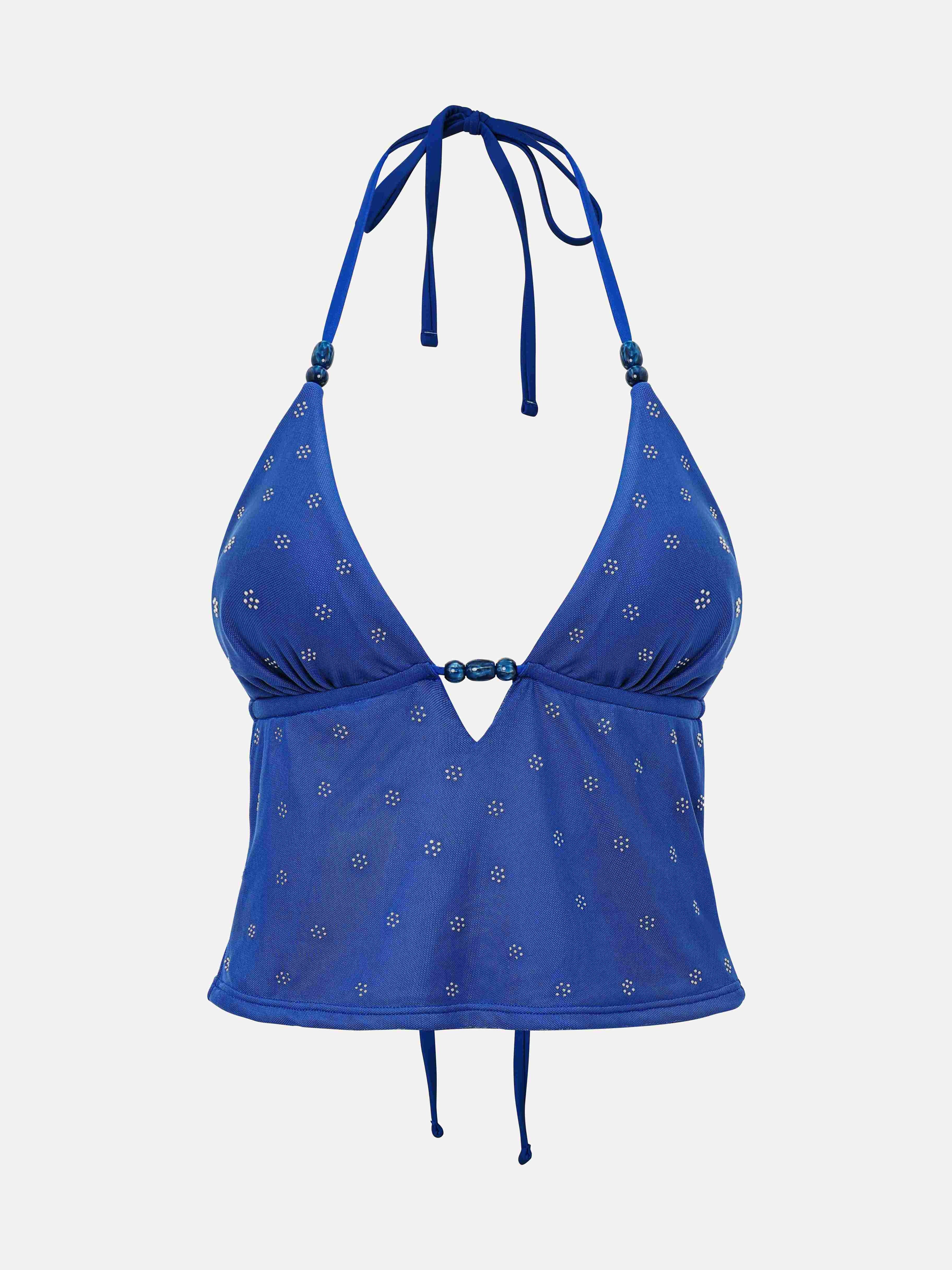 Eirlys Rhinestone Halter Tankini Top