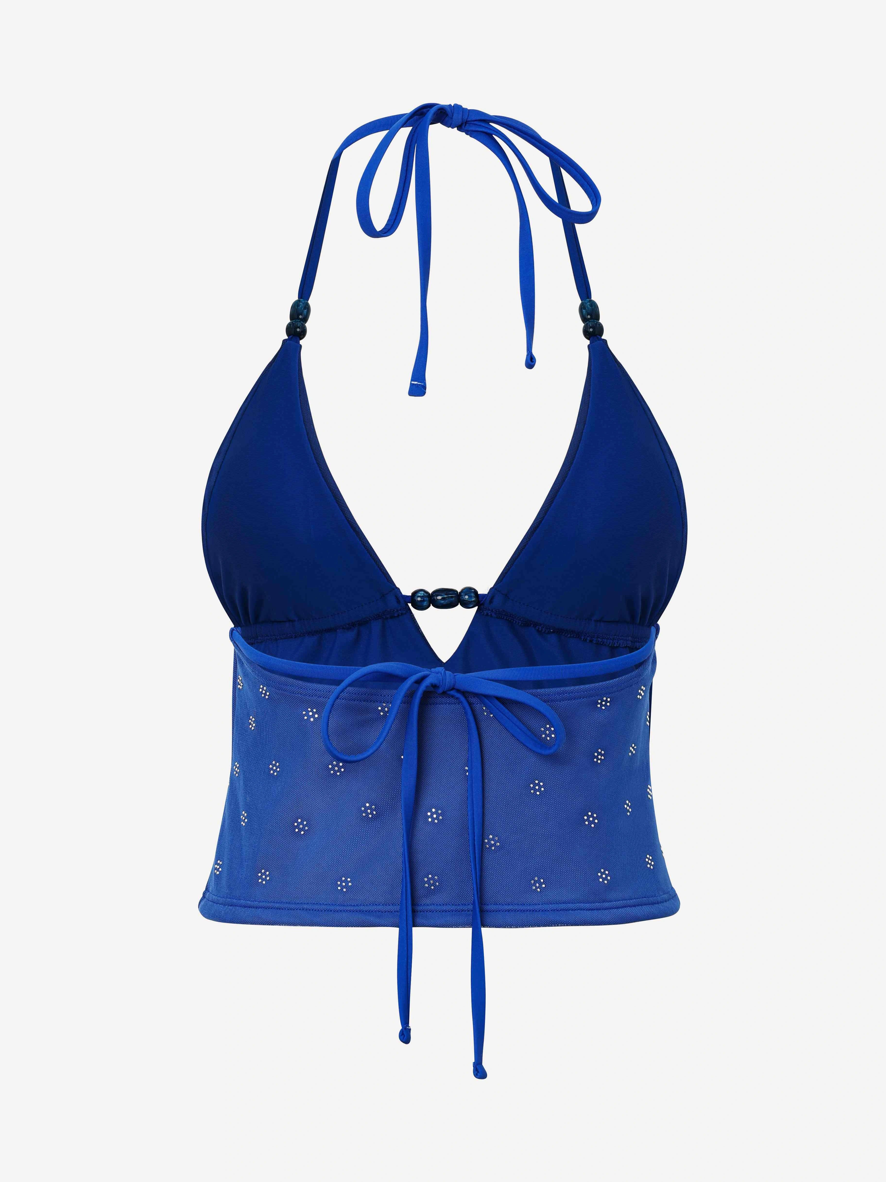 Eirlys Rhinestone Halter Tankini Top