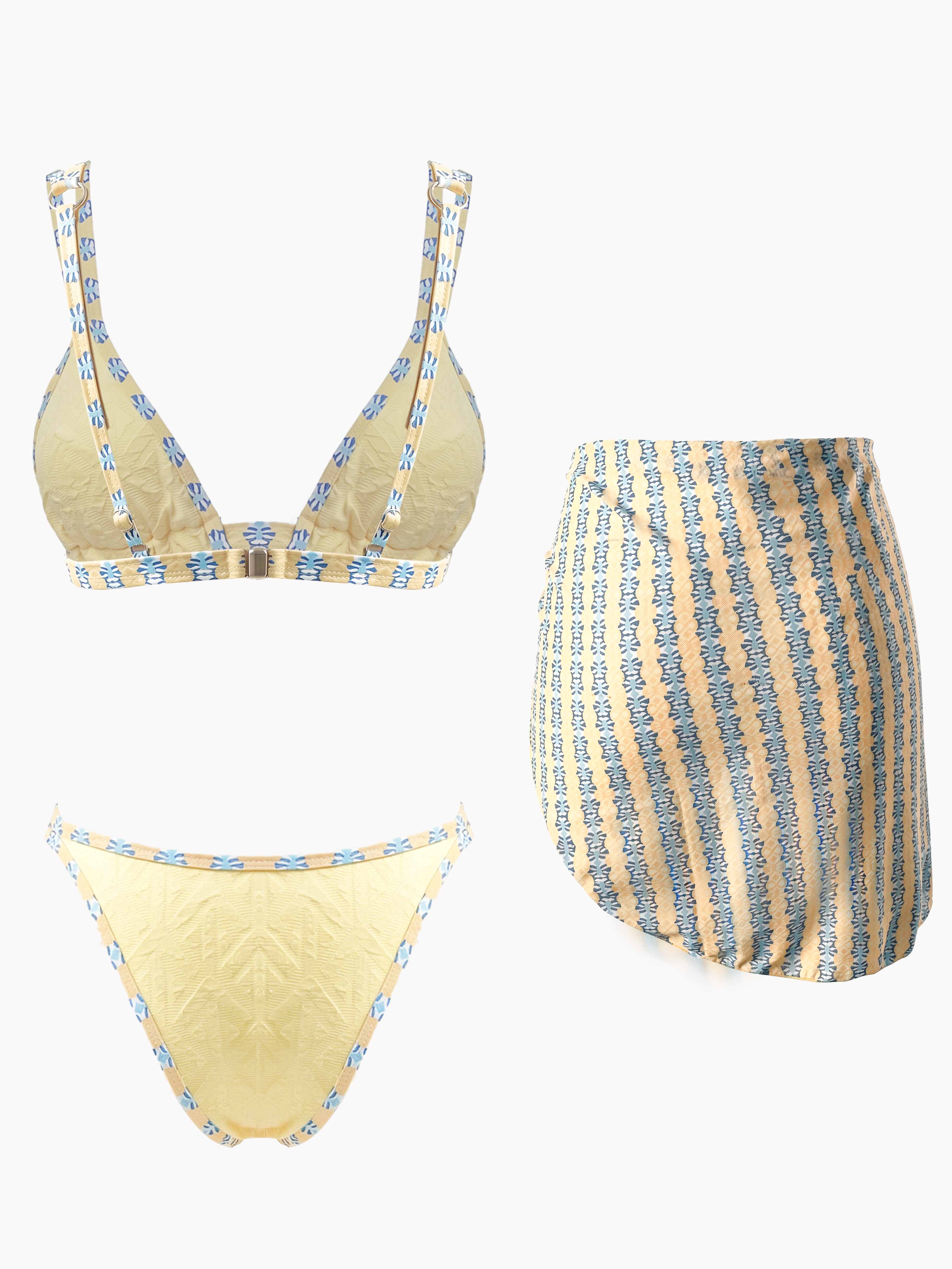 Seluna Tribal Contrast 3-Piece Bikini Set