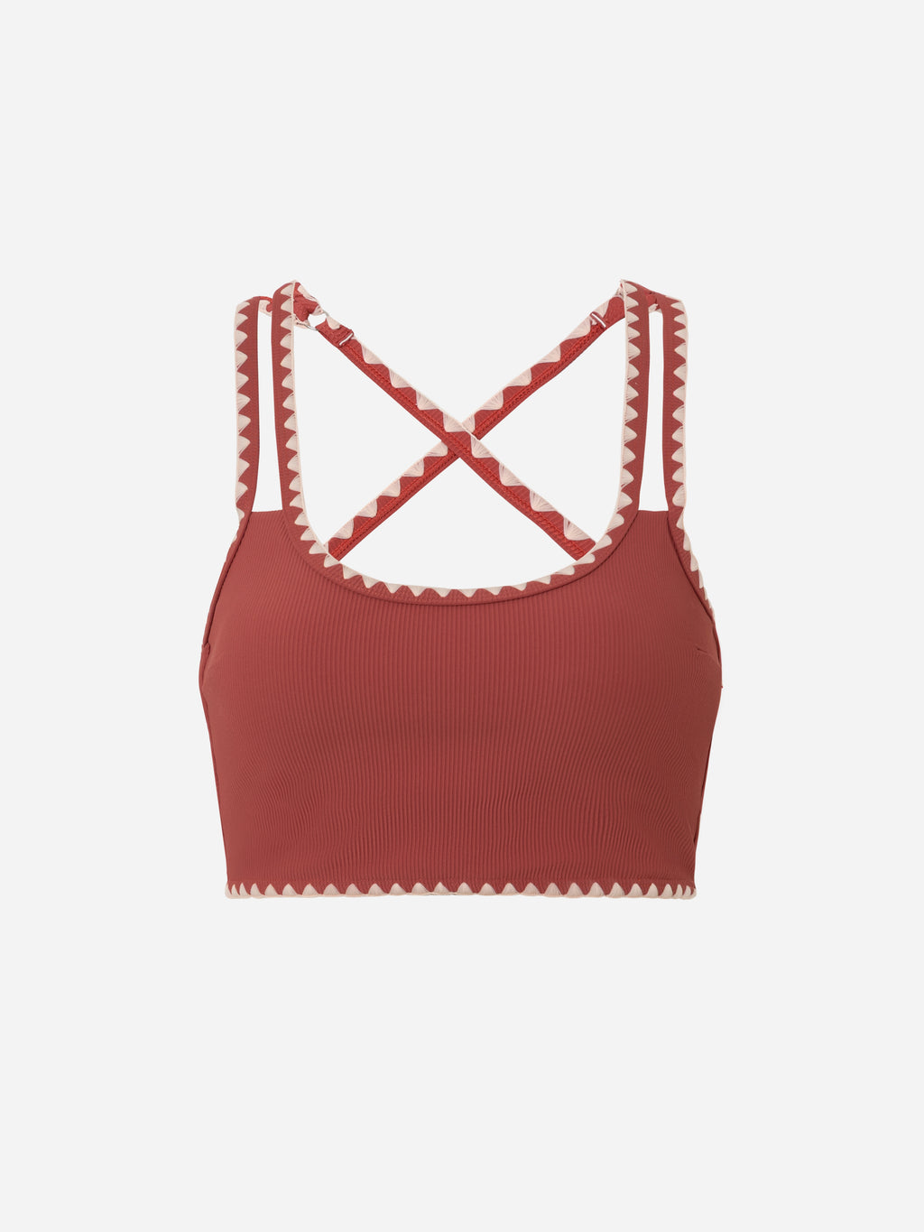 Serra Contrast Scalloped Tankini Top-Brick Red