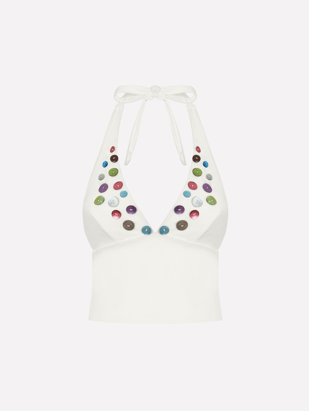 Lunel Button Detail Halter Tankini Top