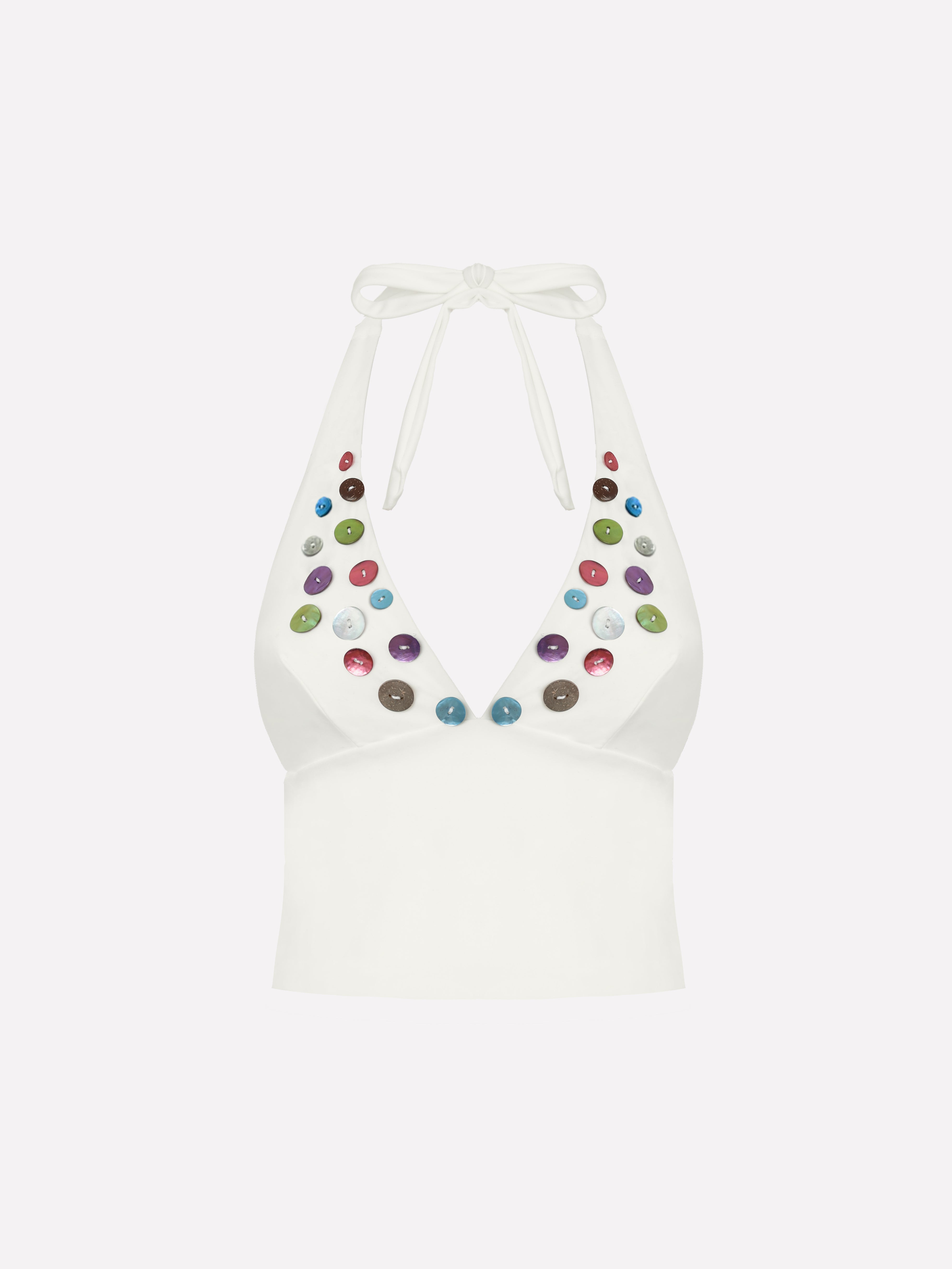 Lunel Button Detail Halter Tankini Top