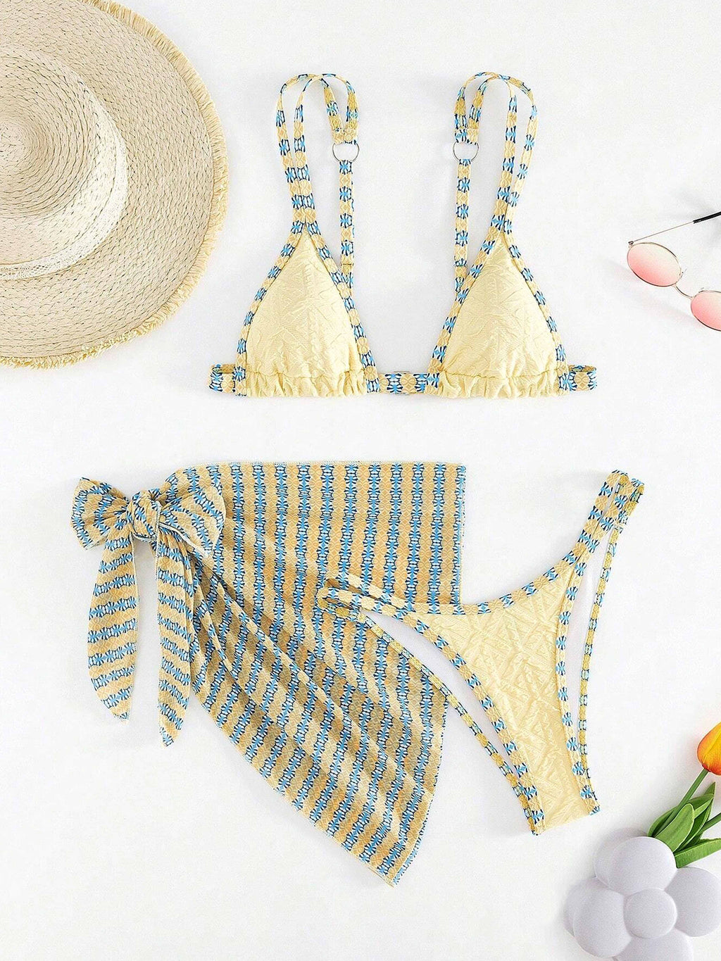 Seluna Tribal Contrast 3-Piece Bikini Set