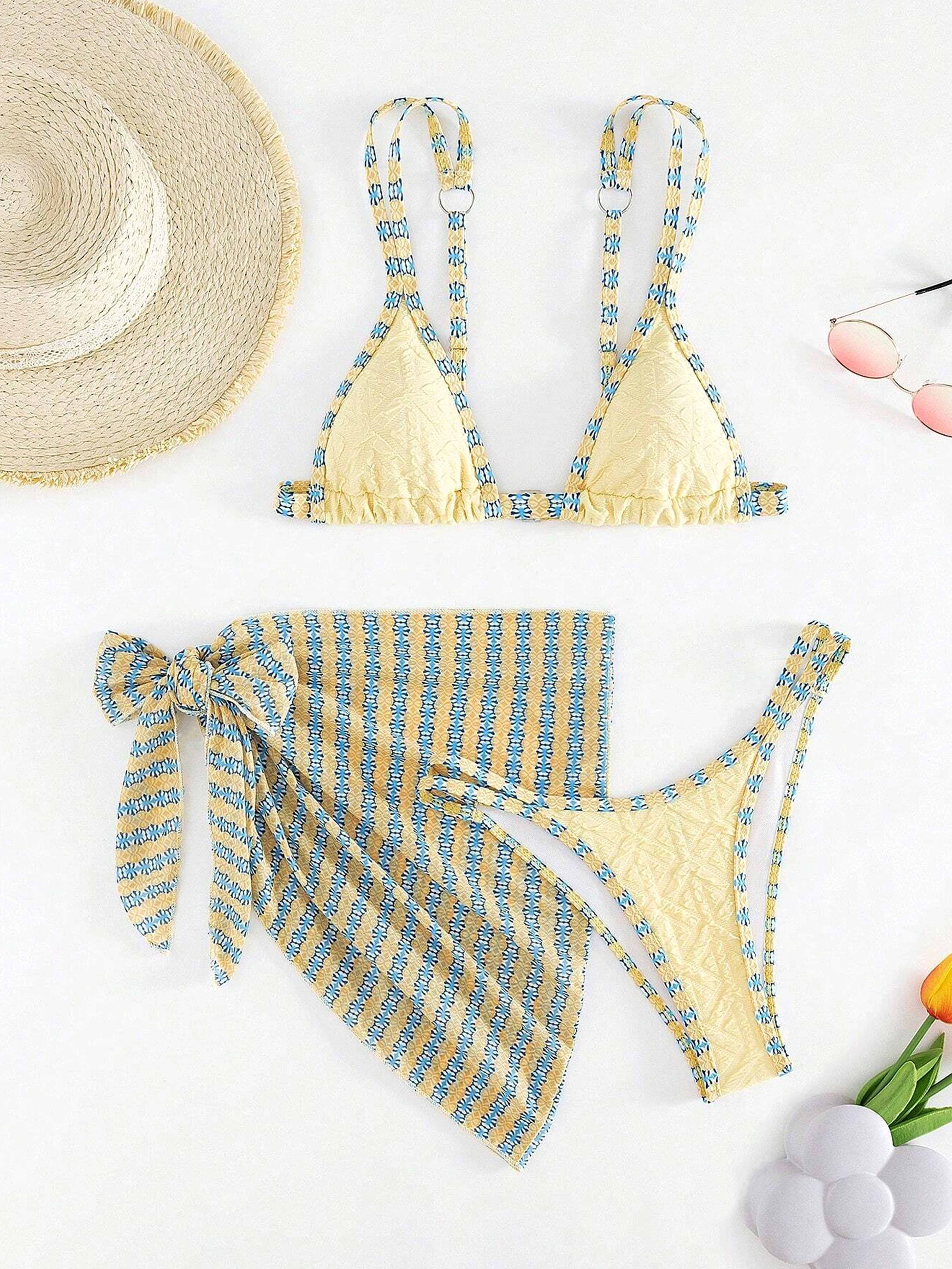 Seluna Tribal Contrast 3-Piece Bikini Set