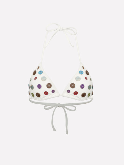 Lunel Button Detail Halter Bikini Top